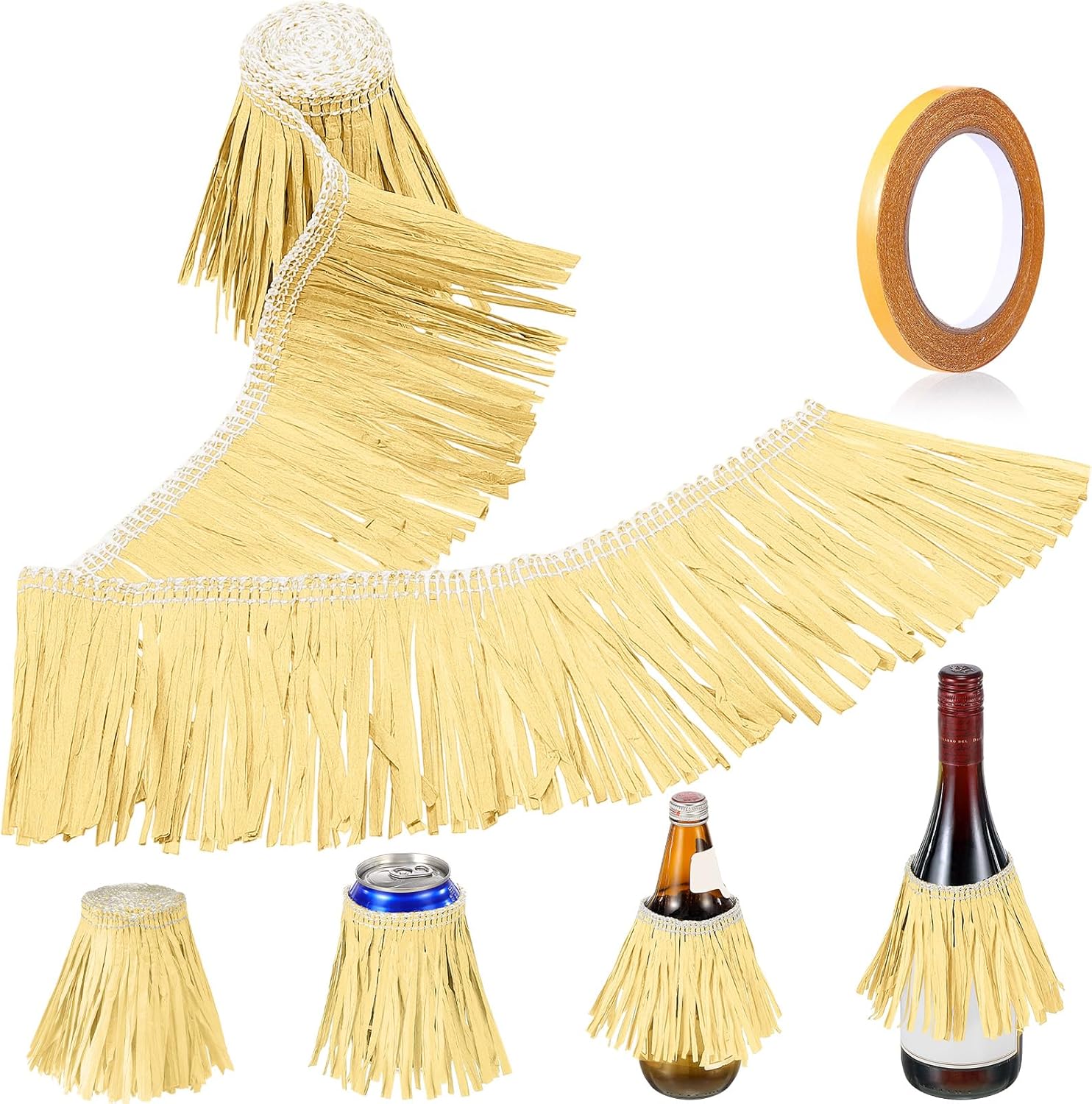 Daifunli 3.9 x 60 ft Mini Hawaiian Luau Drink Grass Skirt Party Decorations Hawaiian Table Skirts for Decorating Gift Bags Cups Tropical Summer Beach Party Favors