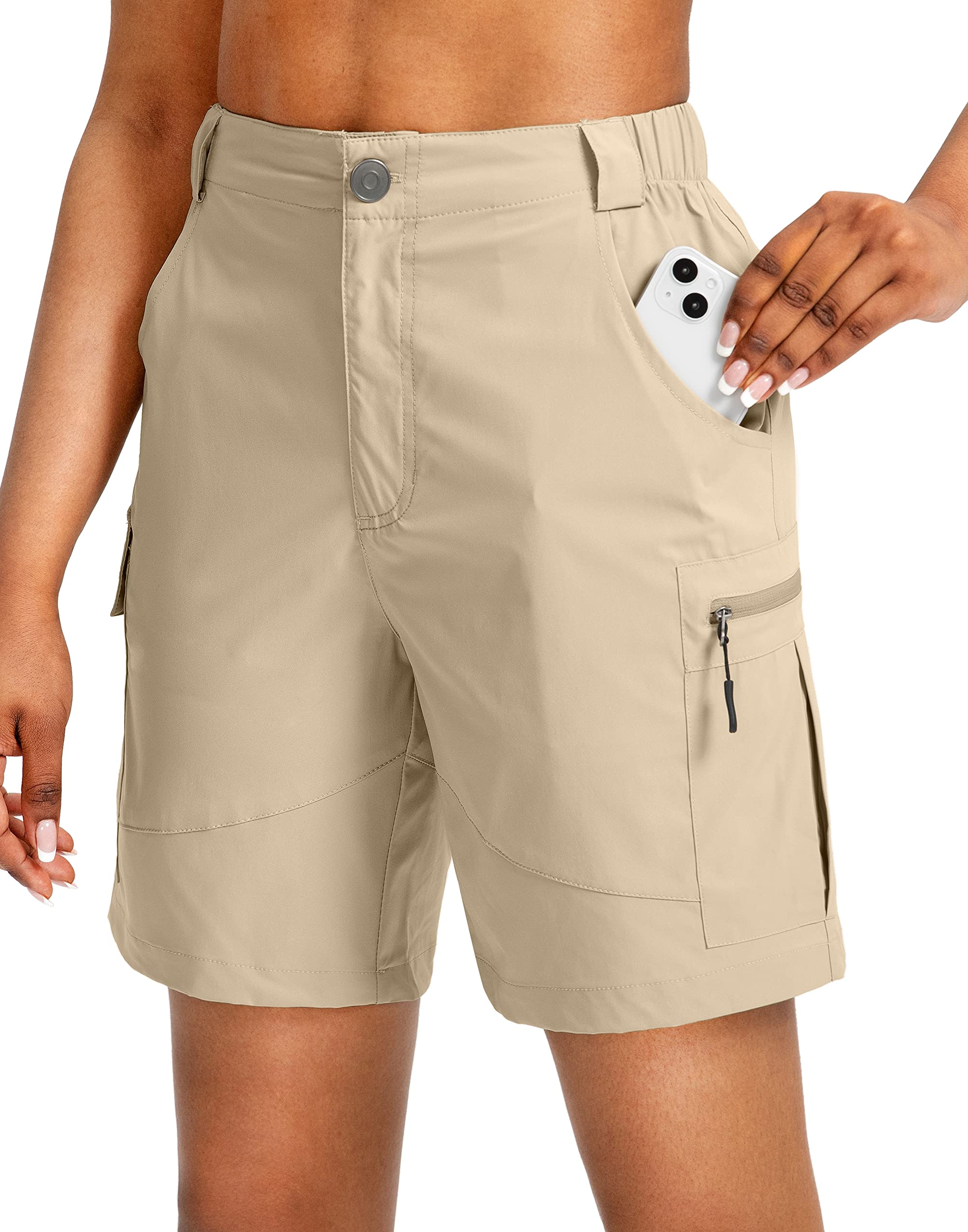 Viodia Women's 7" Hiking Cargo Shorts with Pockets Quick Dry Lightweight Shorts for Women Golf Casual Summer Shorts Khaki