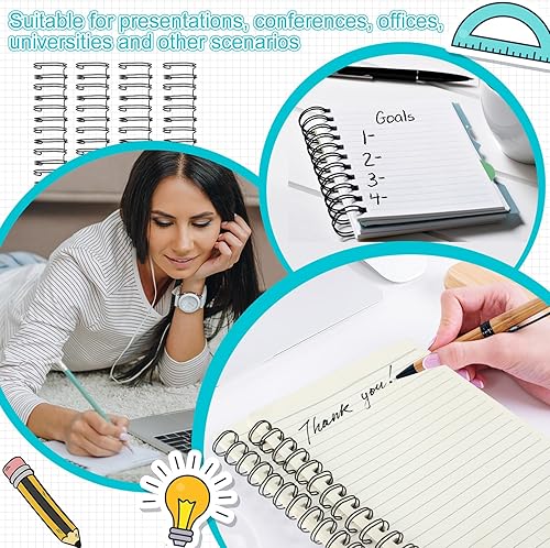 Miniatura 5 de Chengu 24 piezas de alambre de cincha, espinas de encuadernación doble, espinas de bucle doble, bobina de doble anillo para documentos, cuadernos,