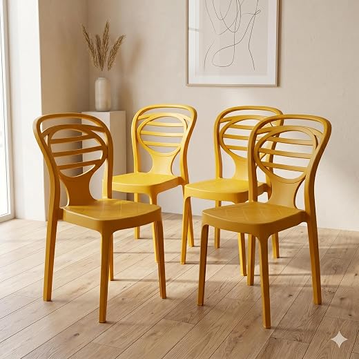 Oaknest Supreme Oak Armless Plastic Dining Chair | Compact &amp; Ergonomic Design for Home, Living Room, Balcony &amp; Outdoor Sea...