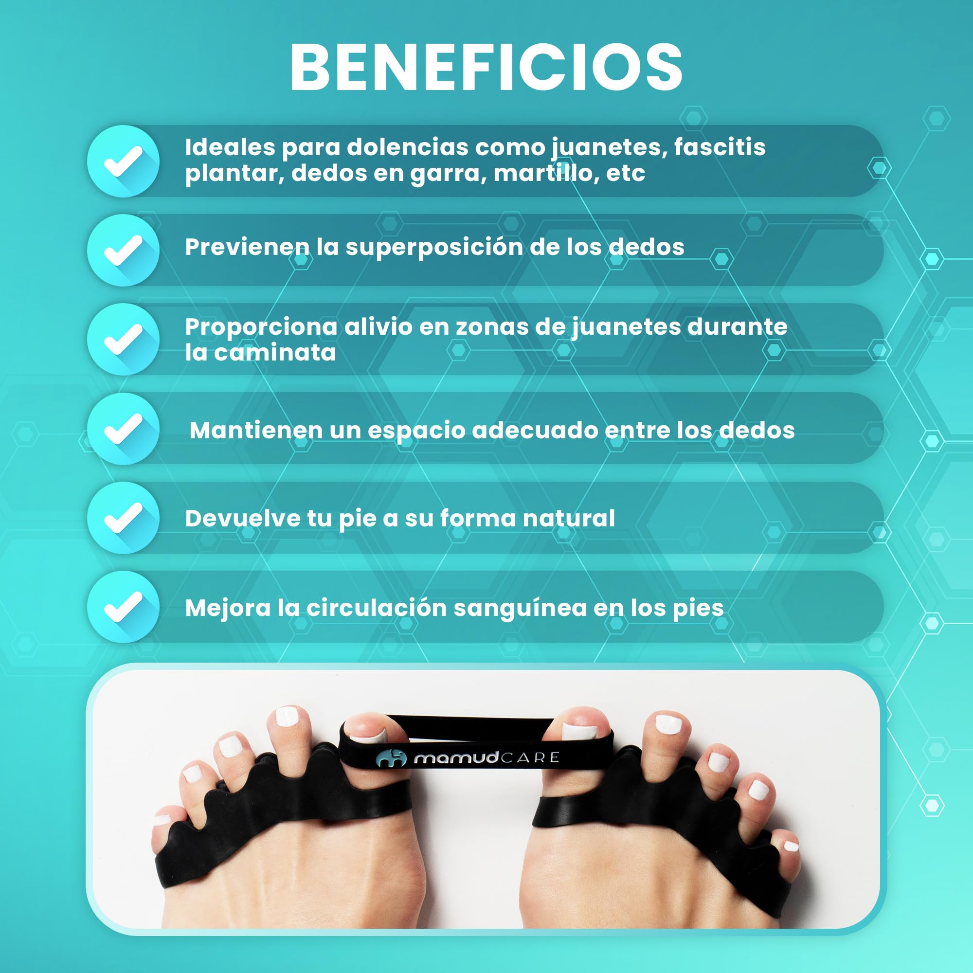 Separador Dedos Pie (4 unidades + 2 bandas antijuanetes). Relajar y Estirar los Dedos, Corrector de Juanetes, Alivio y Salud Podal