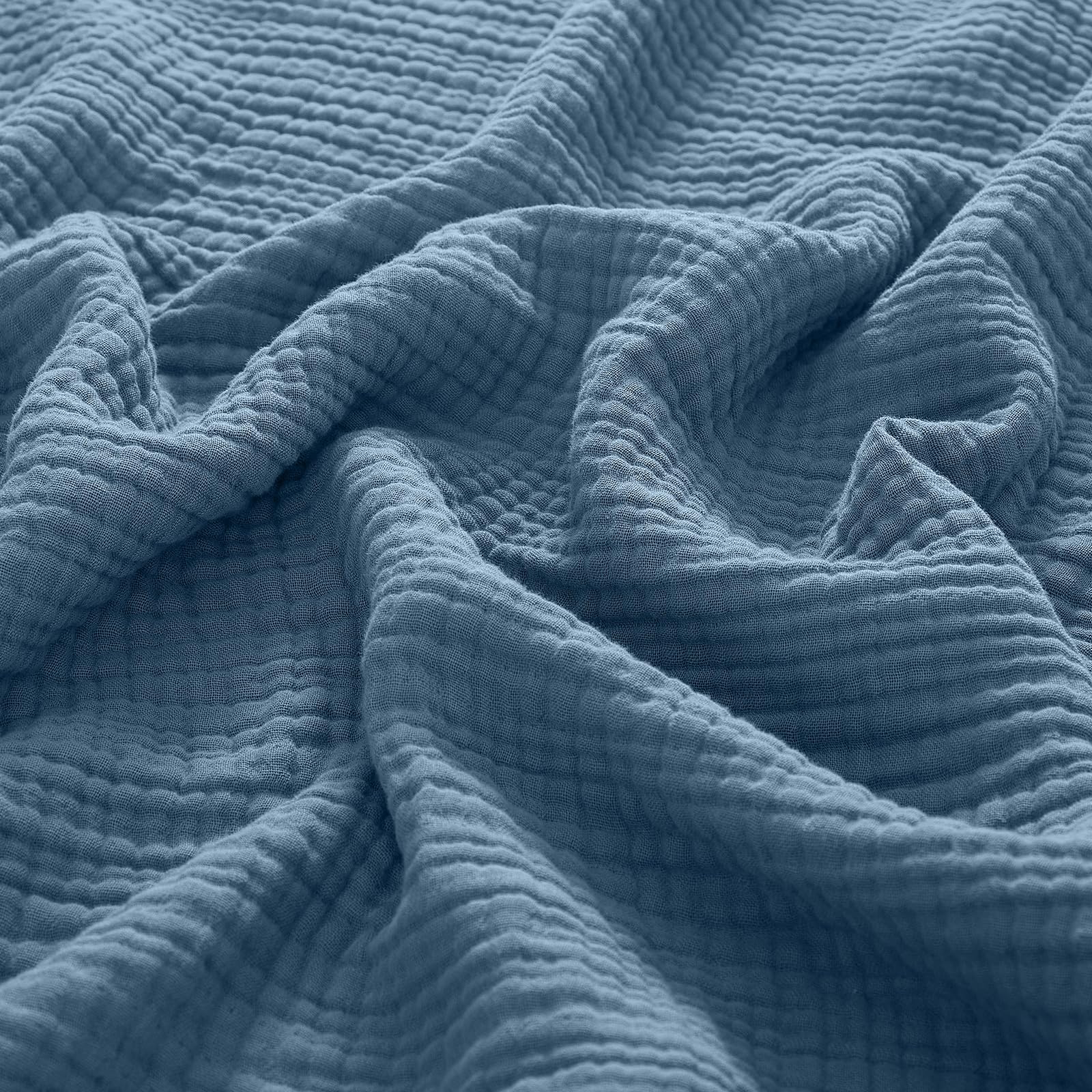 phf 100% cotton muslin blanket queen size 90"x90", 4-layer lightweight gauze throw, breathable cloud-soft minimalist blanket for bed, couch, camping & baby, denim blue, ideal gift