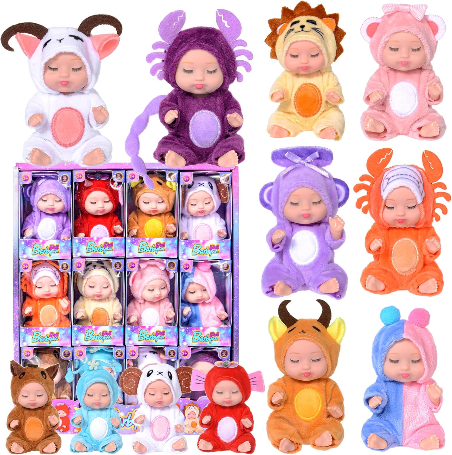 dollbie 12 Pack Mini Baby Dolls - 4 Inch PVC Collectible Astrology-Themed Figures (12 Unique Constellation Characters, for Kids & Collectors)