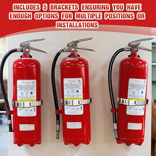 Miniatura 5 de Soporte de extintor de incendios de acero inoxidable, 5 piezas, soporte de extintor de incendios de metal para montaje en pared de 5 libras, soporte