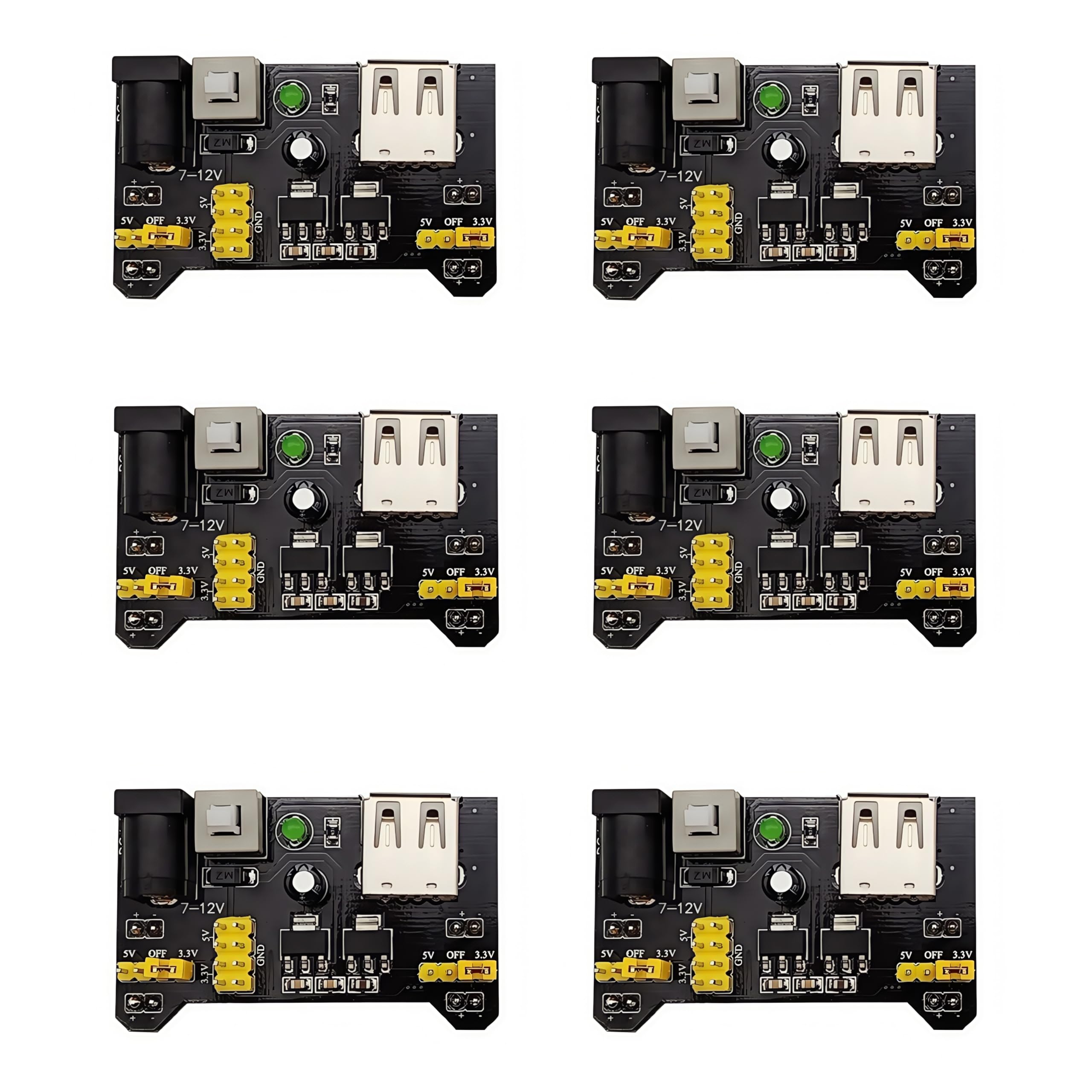 SazkJere 6PCS MB102 3.3V 5V Solderless Breadboard Power Supply Module DC 6.5-12V to 3.3V 5V Compatible Arduino