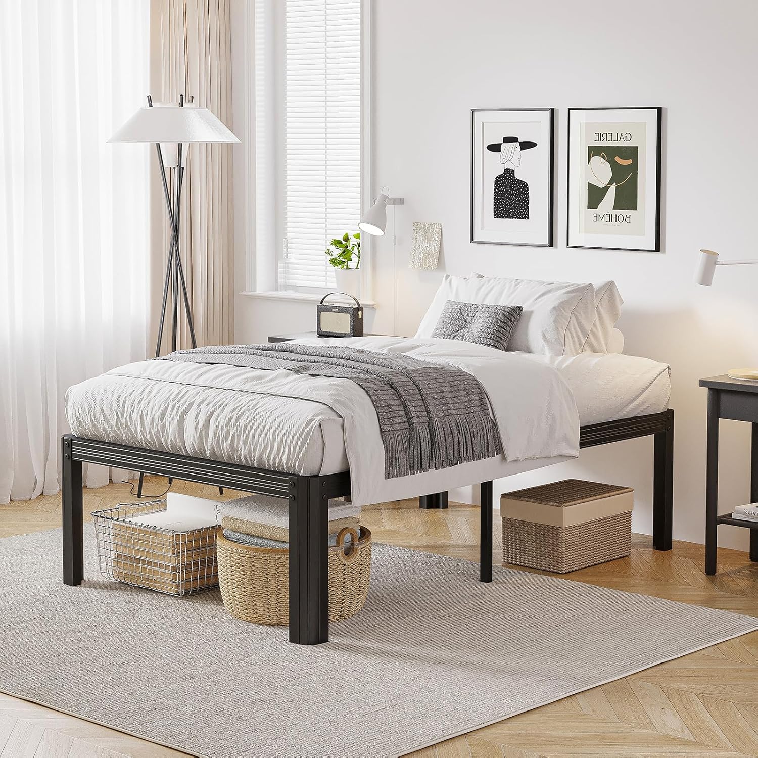 Twin Bed Frames, 18 Inch High Bedframe No Box Spring Needed, Heavy Duty Steel Slats Platform Mattress Base, 4500lbs Weight Capacity Reinforced Metal Frame, Noise-Free, Easy Assembly, Black