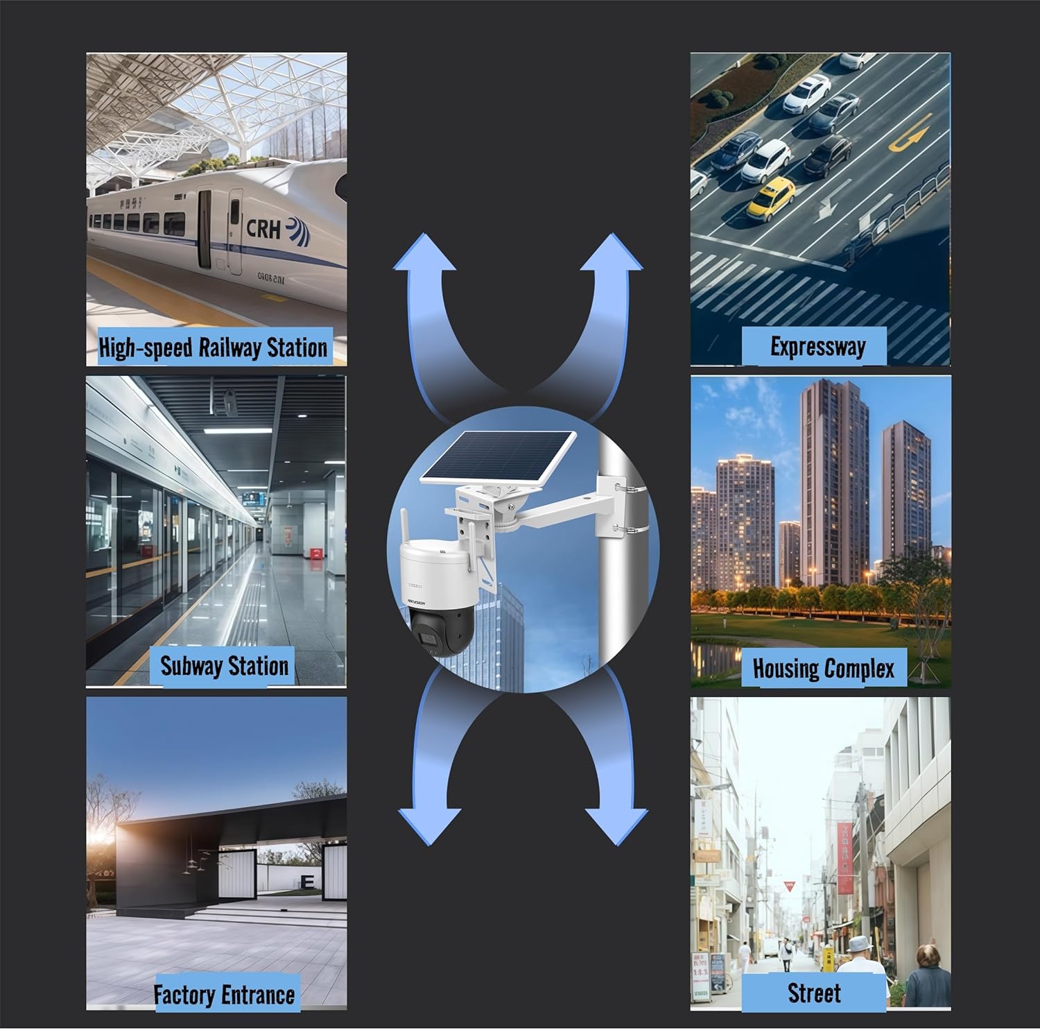 Security Camera Mount Kit - Pole/Wall Bracket with L-Adapter, 2 Stainless Steel Straps, Solar Panel Duckbill Bracket, Fits Dome/IP/PTZ Cameras, Indoor/Outdoor (Pole Mount Set with Solar Panel Bracket)