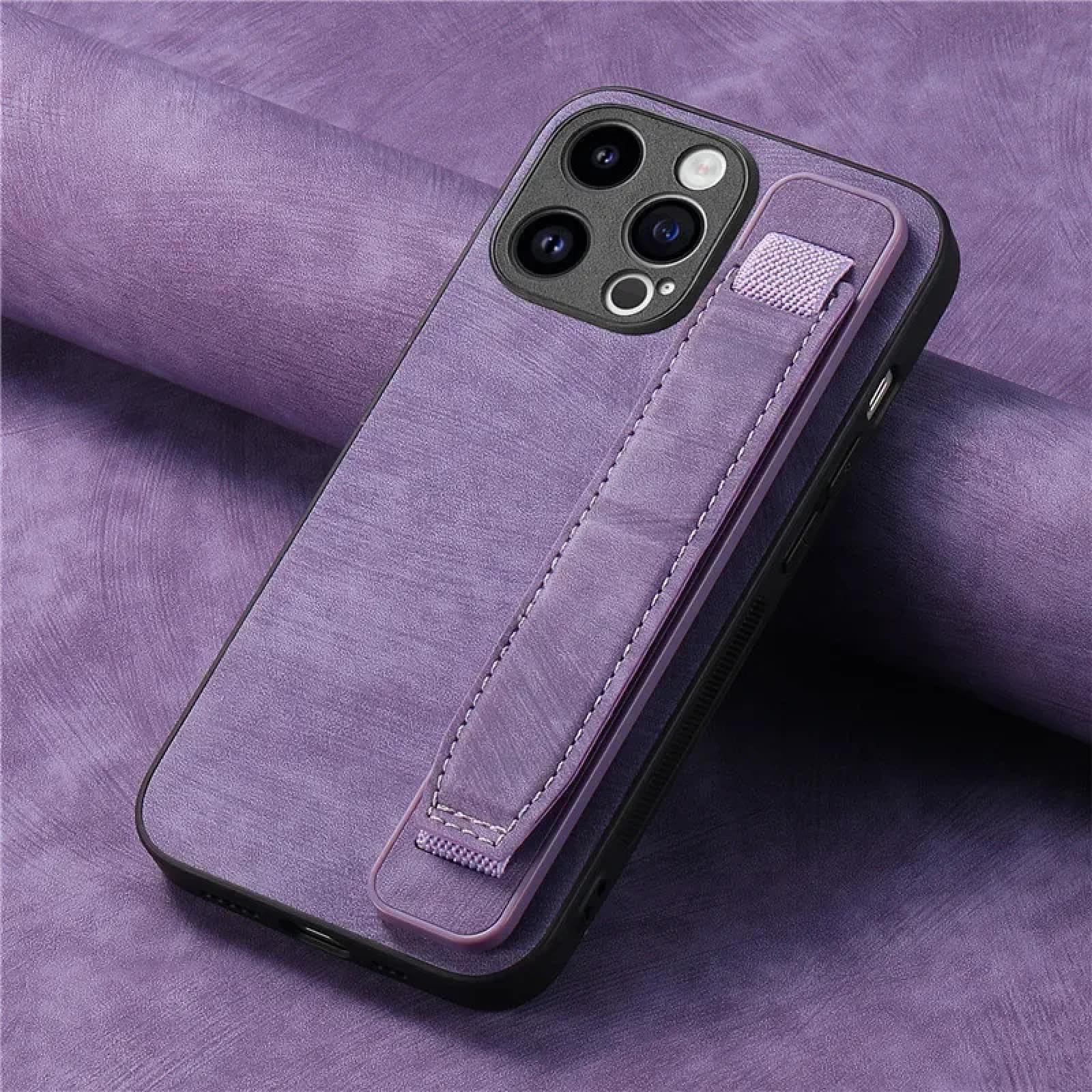 Für iPhone 15 Plus Handschlaufe Leder-Handyhülle Flip Stand Cover Bag (Für iPhone 15 Plus/LILA)