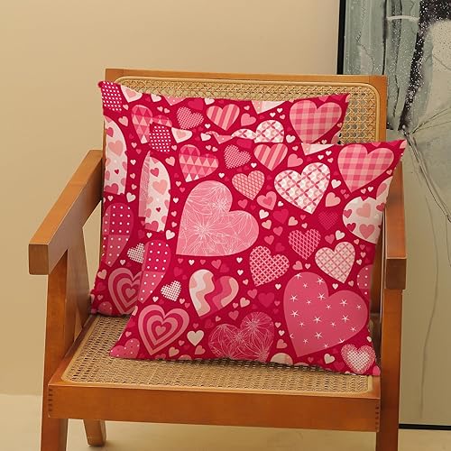 Miniatura 2 de AEIOAE Juego de 2 fundas de almohada de San Valentín de 16 x 16 pulgadas fundas de almohada de corazón rojo fundas de cojín cuadradas decorativas