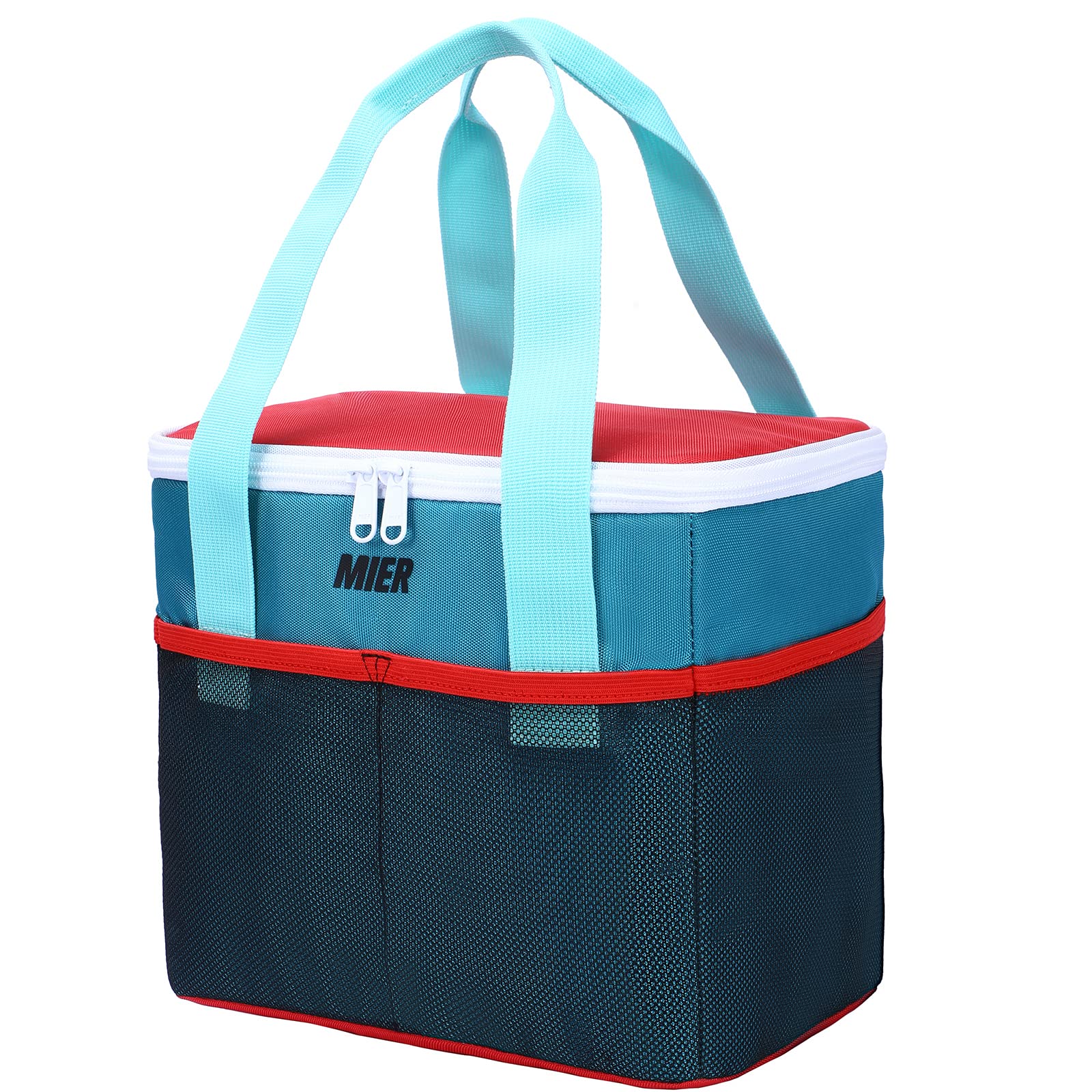MIERLunch Bag Insulated 12 Can Simple Lunch Tote Leakproof Reusable Small Cooler Bags for Women Men Adults Thermal Lunch Box for Work Picnic Office, Color Block-Red/Blue