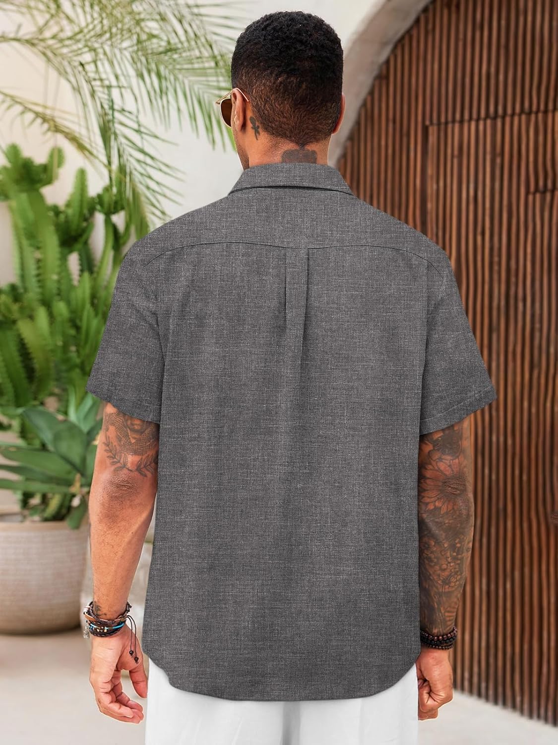 Runcati Mens Cuban Guayabera Shirts Short Sleeve Linen Casual Shirt Button Down Beach Summer Mexican Shirts - Image 3