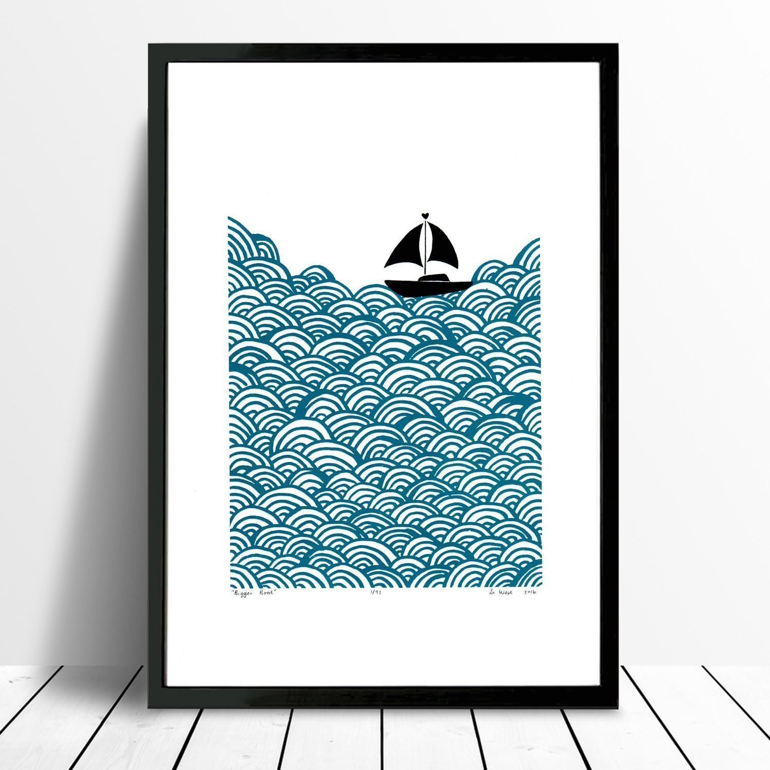 "Bigger Boat" Silkscreen Print in Petrol Blue (A3 size)