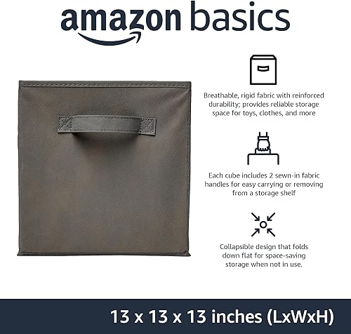 Miniatura 2 de Tienda Basics Organizador plegable de tela con asas, 13 x 13 x 13 pulgadas, gris, paquete de 6