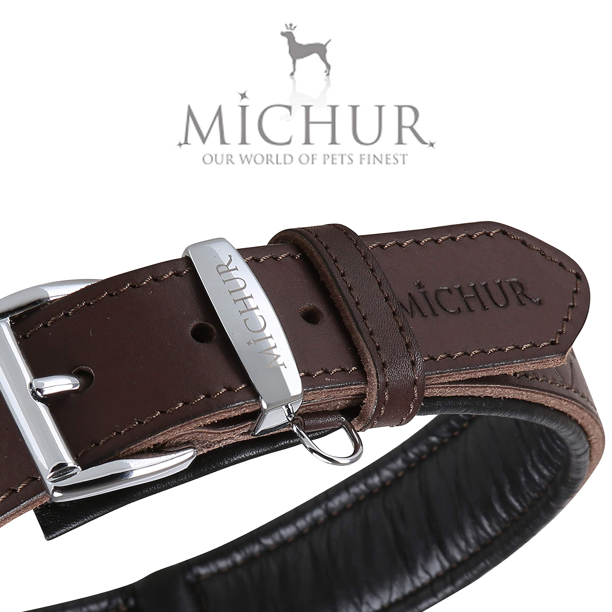 MICHUR Design Hundehalsband Leder, Lederhalsband Hund, Halsband, Braun, Leder, in verschiedenen Größen erhältlich