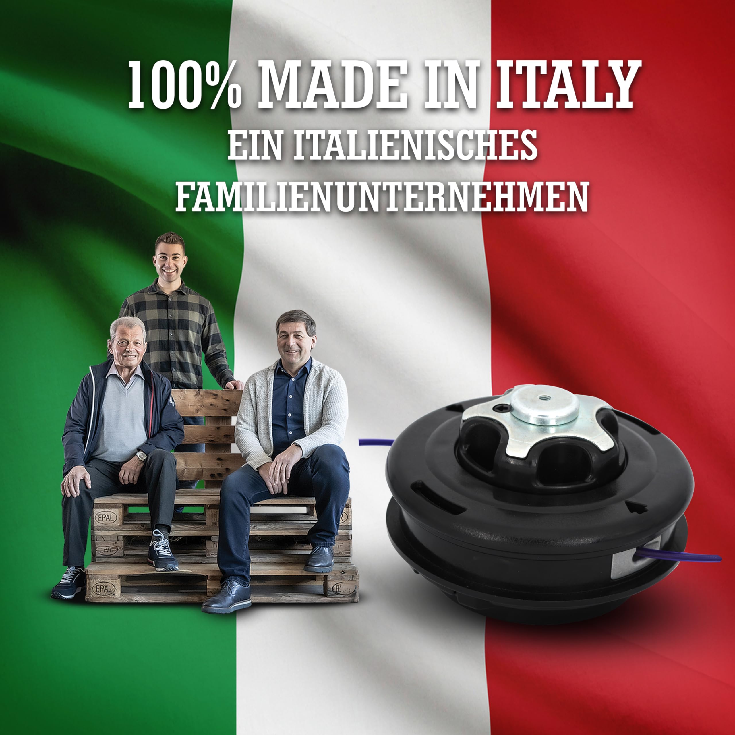 LERAVA® Fadenkopf für Motorsense - M10x1.25 LG - Einfaches Tap & Go System - Trimmerkopf mit robusten Stahlknauf - Motorsense Zubehör mit innovativer ergonomischer Spule – 100% Made in Italy