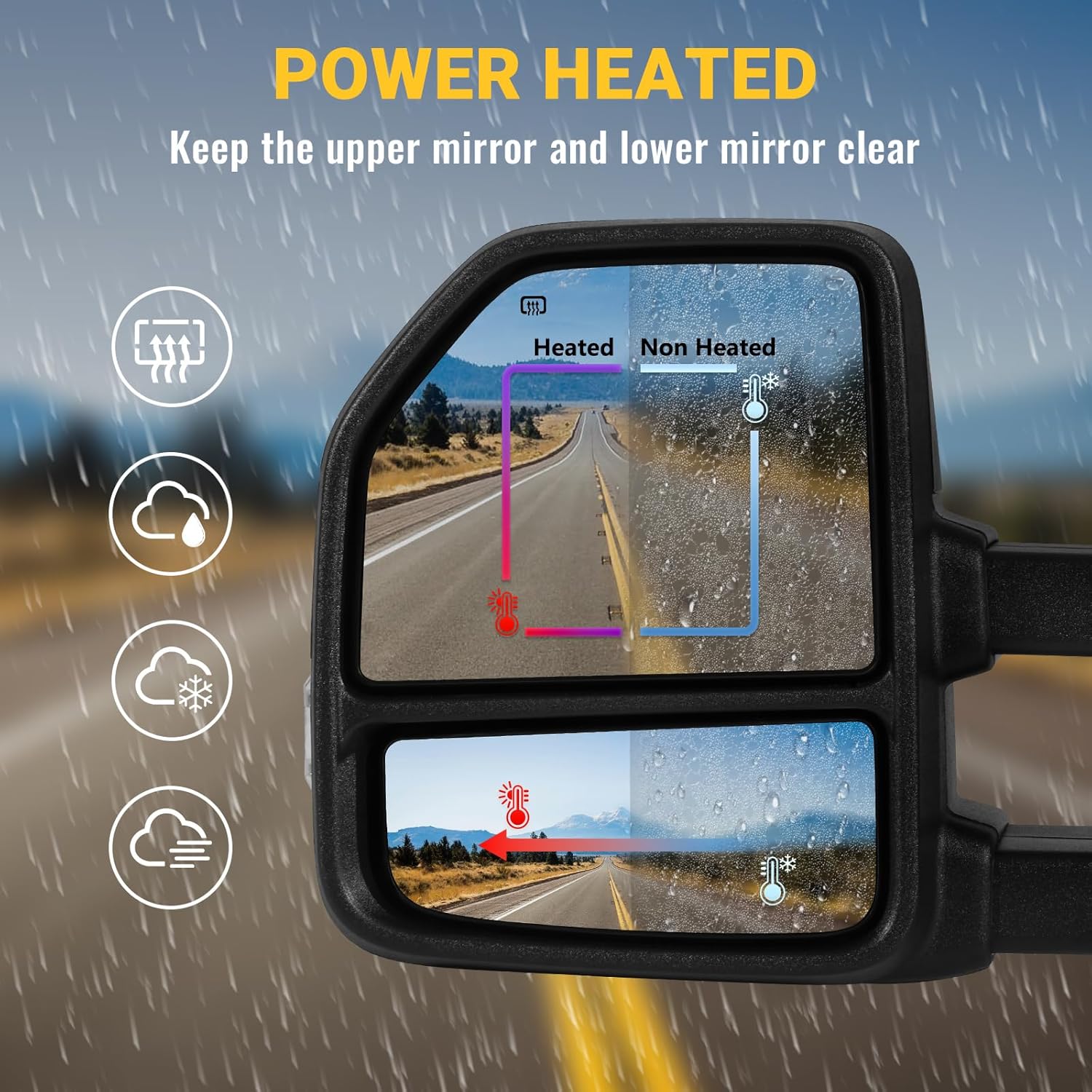 Towing Mirrors for 2015-2020 F150 Ford Tow Mirrors with Sequential Turn Signal & Running Light Heated Power Glass Temp Sensor No BSM Pair Set, Painted Black