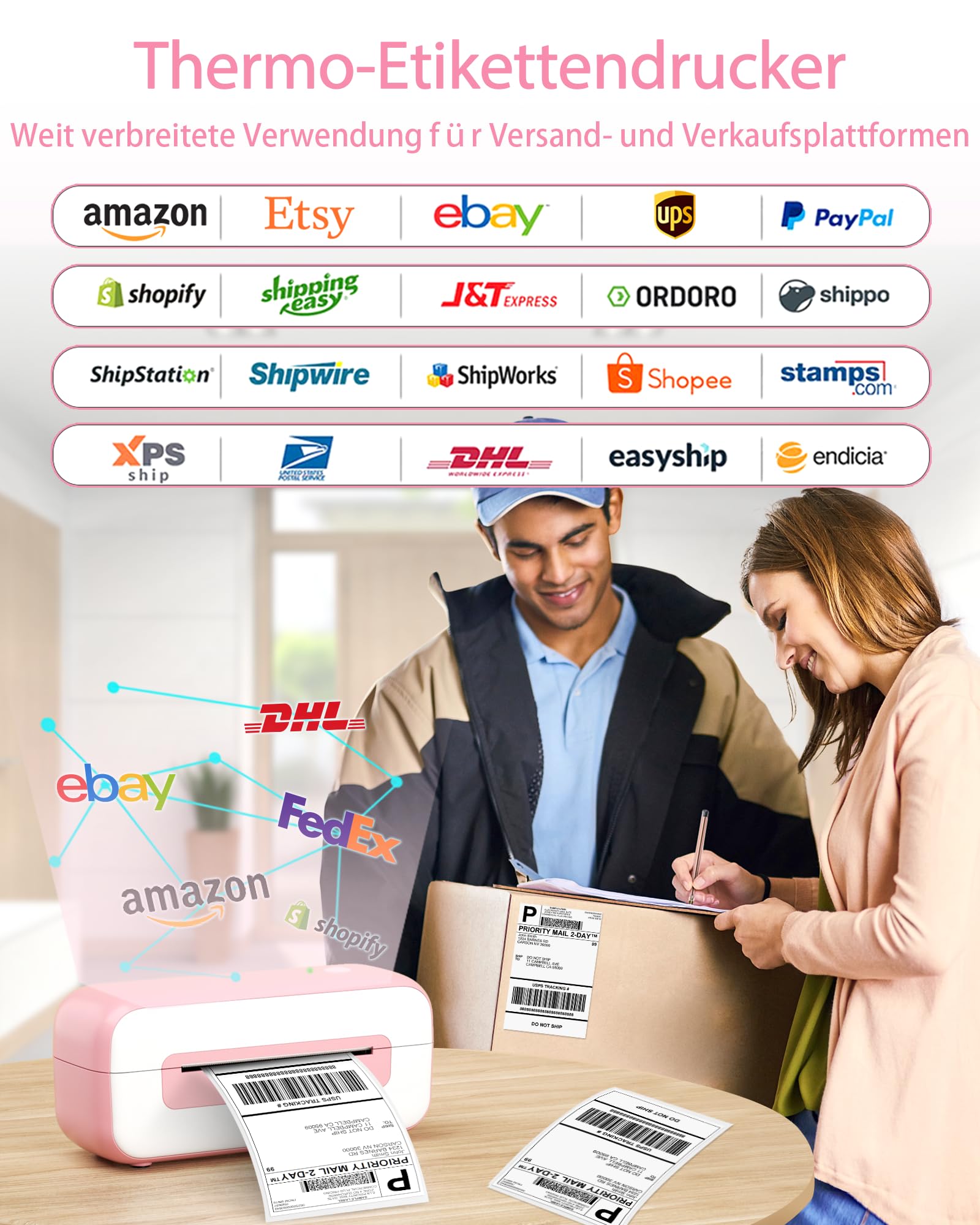 Itari Drukarka etykiet, drukarka termiczna do paczek wysyłkowych - etykiety wysyłkowe drukarki, etykiety, etykiety, etykiety z kodami kreskowymi, drukarka do Amazon Ebay Shopify Zalando Otto DHL