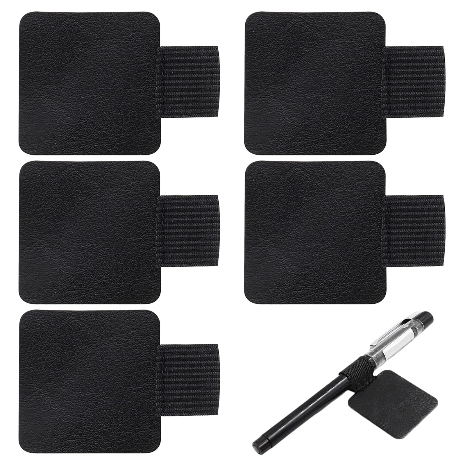 PureSphere 5Pcs Black Pen Loops, Self Adhesive Elastic Pen Holders for Notebook, Artificial Leather Pencil Rings for Journal Planner Diary Calendar Tablets