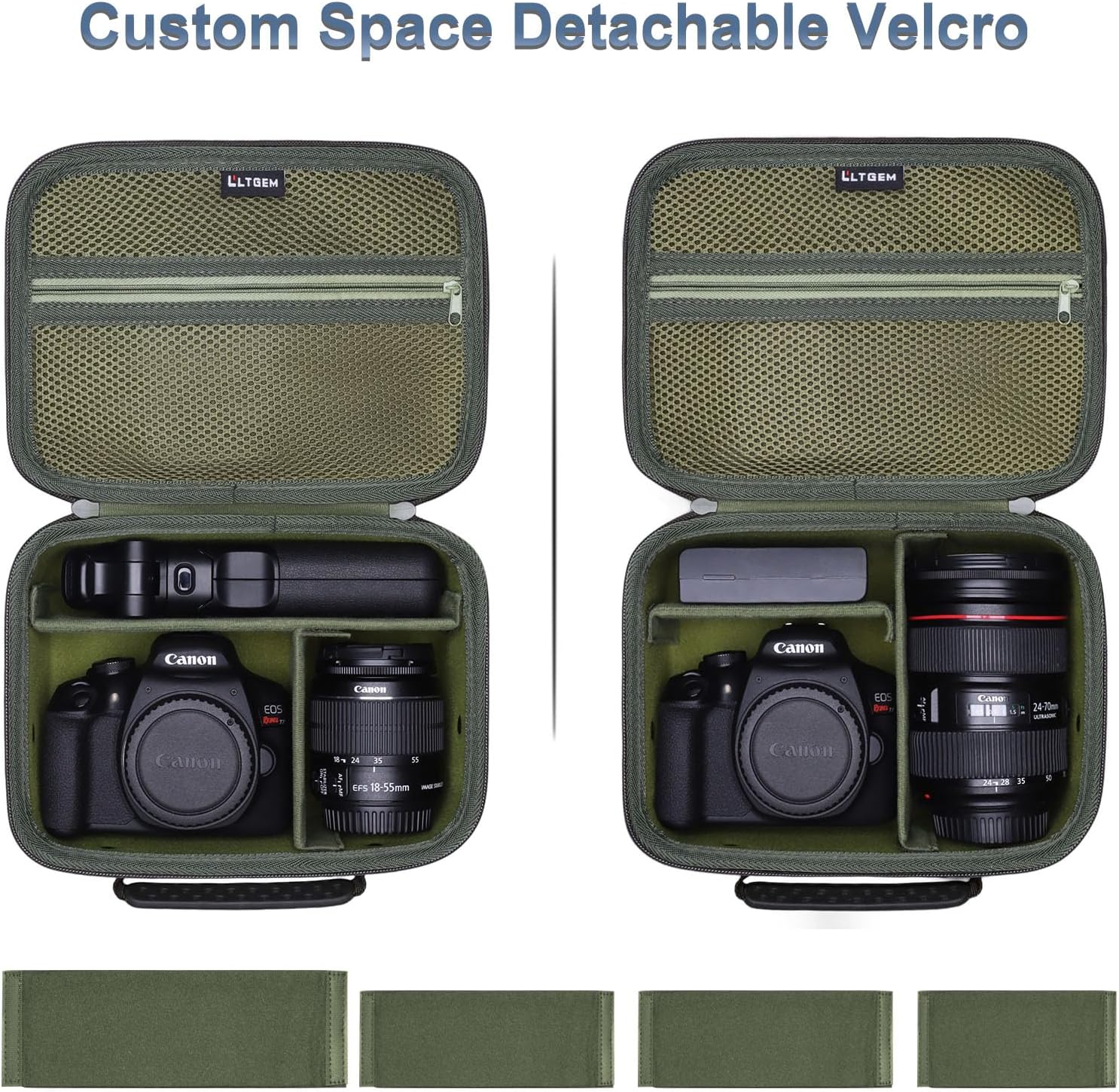Camera Case Compatible with Canon EOS Rebel T7/R50/R6 Mark II/R100/R50 V/T6/R8/R10/R5 Mark II/RP/R7/5D Mark IV/SL3/R5/T100 DSLR SLR Camera, Len and Tripod with 4 Dividers and Shoulder Strap, Green