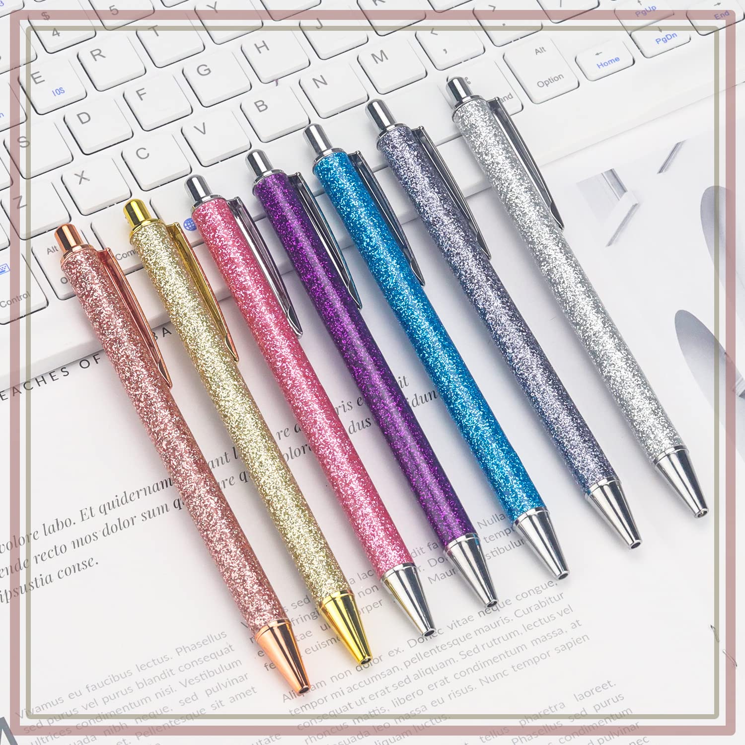 NTGRTY Glitzer-Kugelschreiber Set – 7 Stück Mit Metallgehäuse, 1,0 Mm Schwarzer Tinte, Perfekt Für Schule & Büro