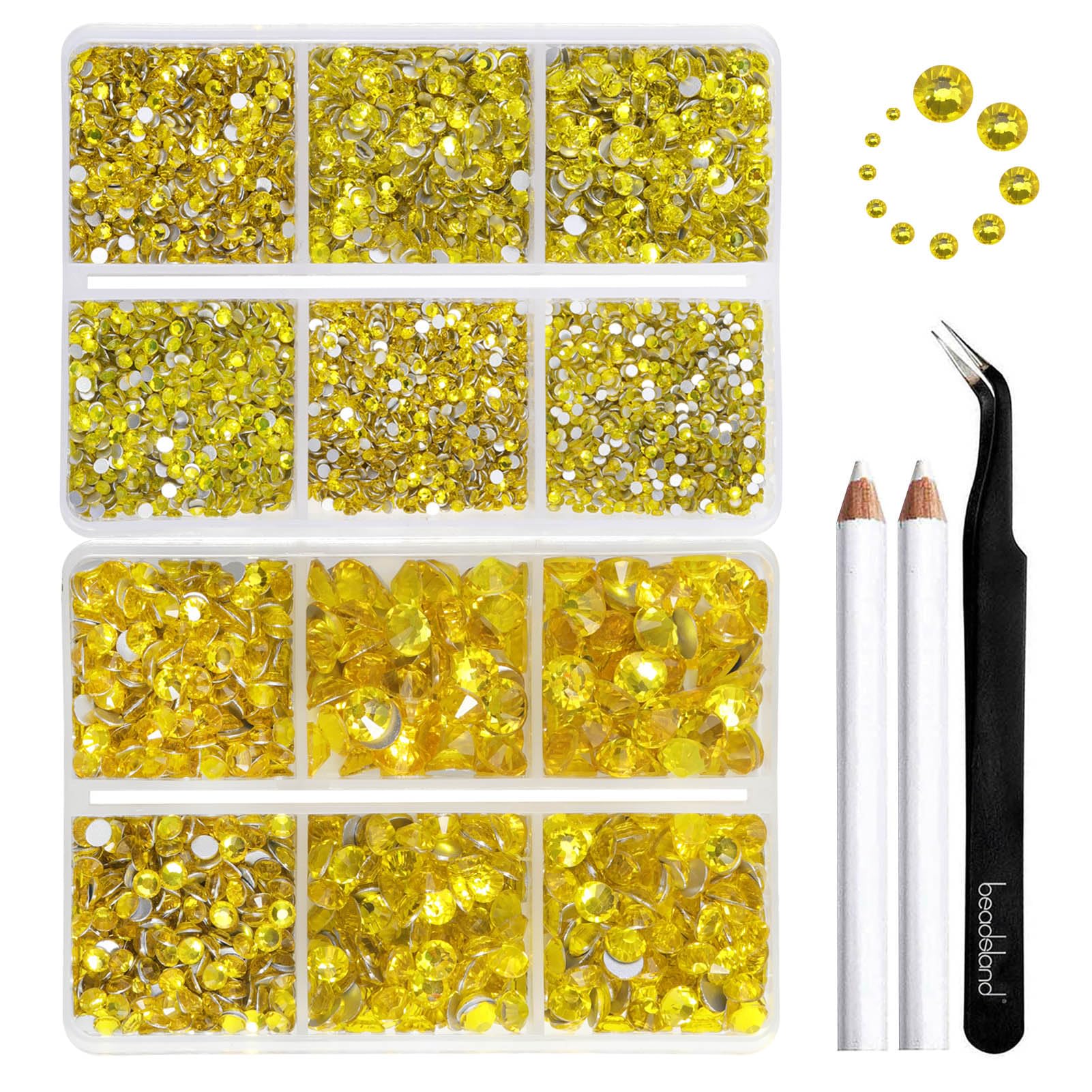 Beadsland Flatback Rhinestones, Lemon Yellow, 8300pcs Mixed 10 Sizes