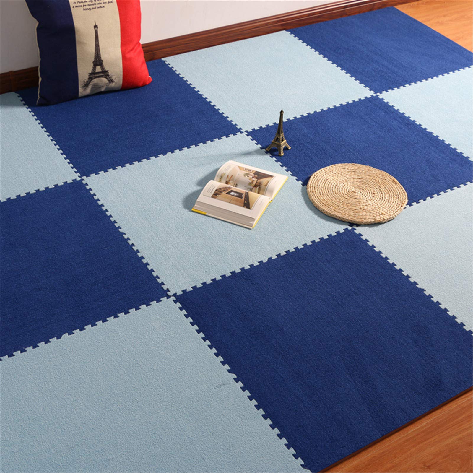 Alfombrilla De Espuma para Niños, Alfombrilla De Felpa Rompecabezas Espuma EVA con Bordes, Protección Suelos, Garaje, Ejercicio, Yoga, Sala Juegos,Dark Blue+Blue,30