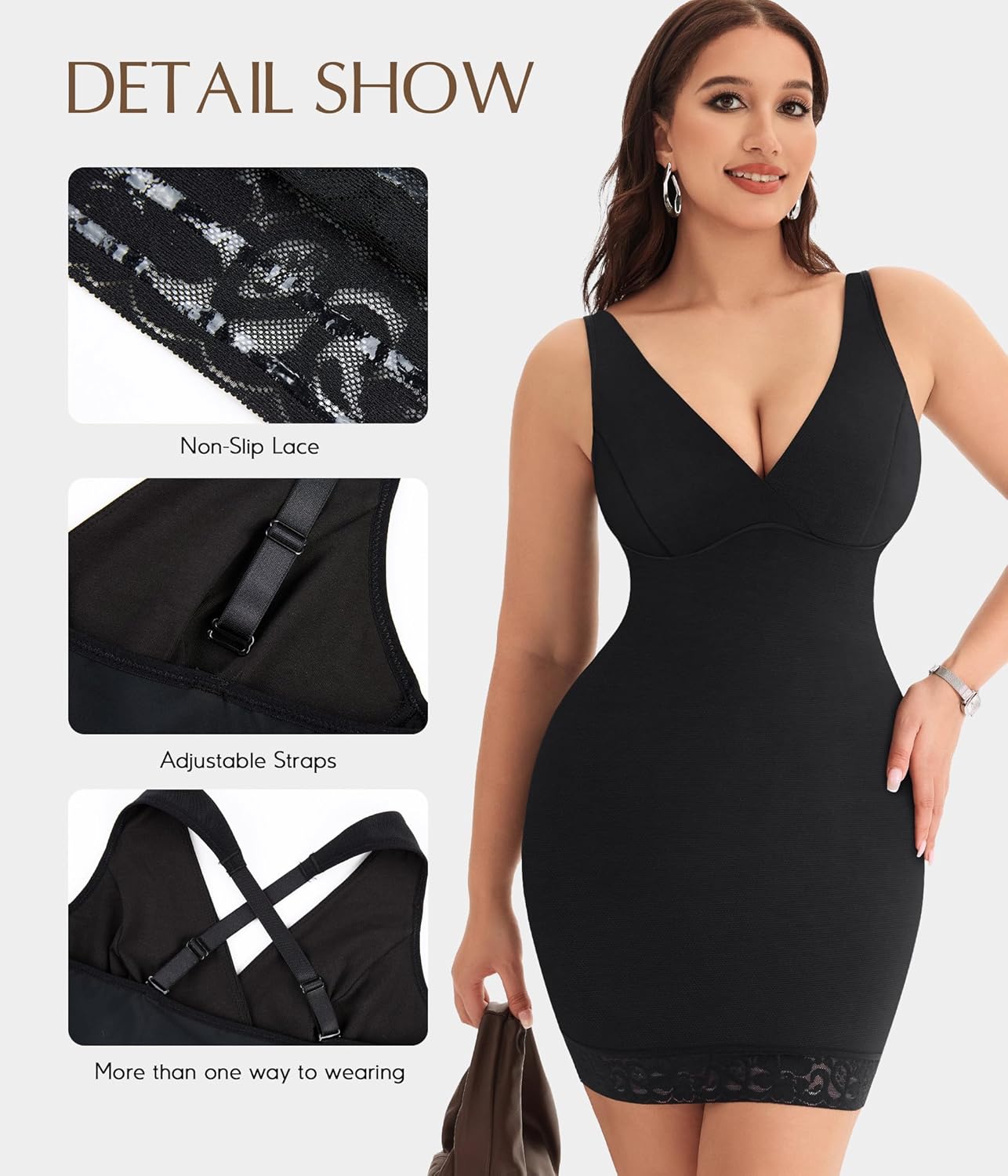 MERYOSZ Body Shaper Dress for Women Shapewear Tummy Control Full Slip Under Dress V Neck Spaghetti Straps Lingerie - Image 2