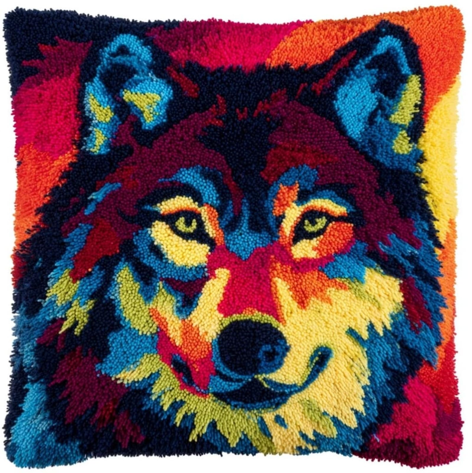 WallustrioaW Latch Hook Cushion Kit 43x43cm,Animal Wolf