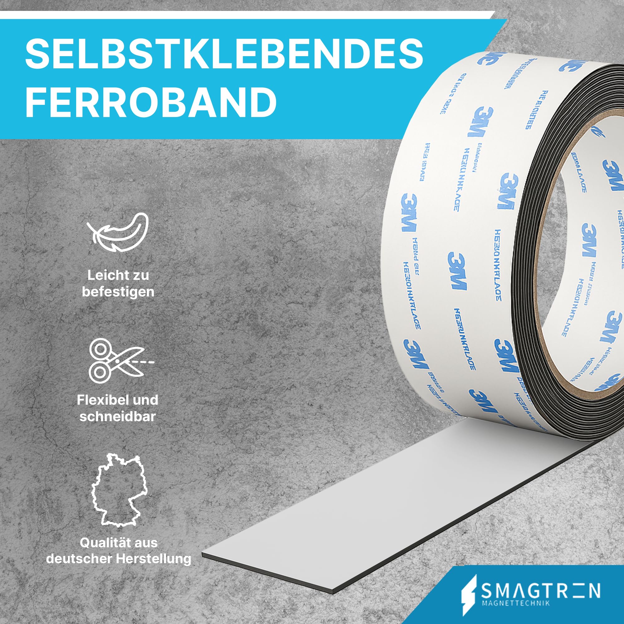 Smagtron Ferroband Eisenband - Selbstklebendes Eisenleiste, Eisenstreifen, Perfekt Für Magnete - Ideal für Büro und Bildungsprojekte – 100mm x 10m x 0,75mm | Weiß Matt