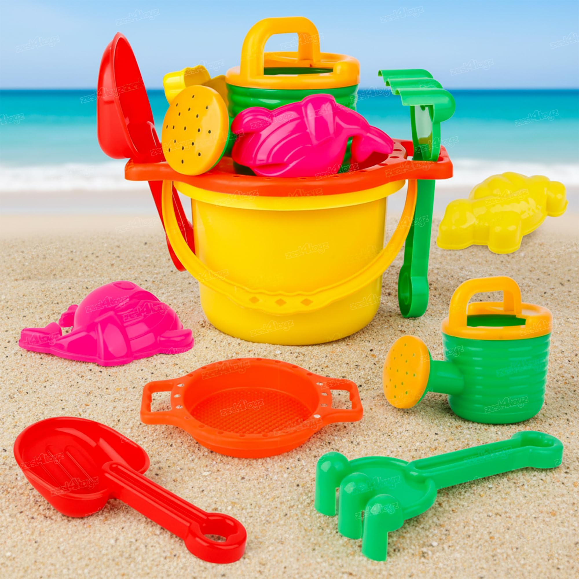 Zest 4 Toyz Beach Toy Set for Kids | 7 pcs Sand Bucket, Spade, Rake, Watering Can, Moulds & Sifter | Outdoor Garden & Beach Play Toy Kit for Boys & Girls Age 3+ (Random Color)-image-30