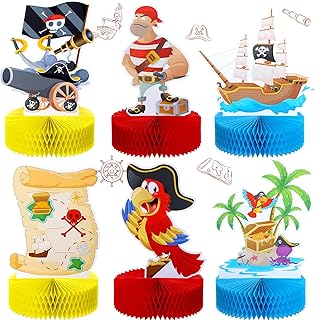 6 Pieces Pirate Party Honeycomb Centerpieces Pirate Birthday Decorations Pirate Table Topper Honeycomb Balls Paper Centerpieces Nautical Party Decoration for Pirate Party Table Decoration Supplies