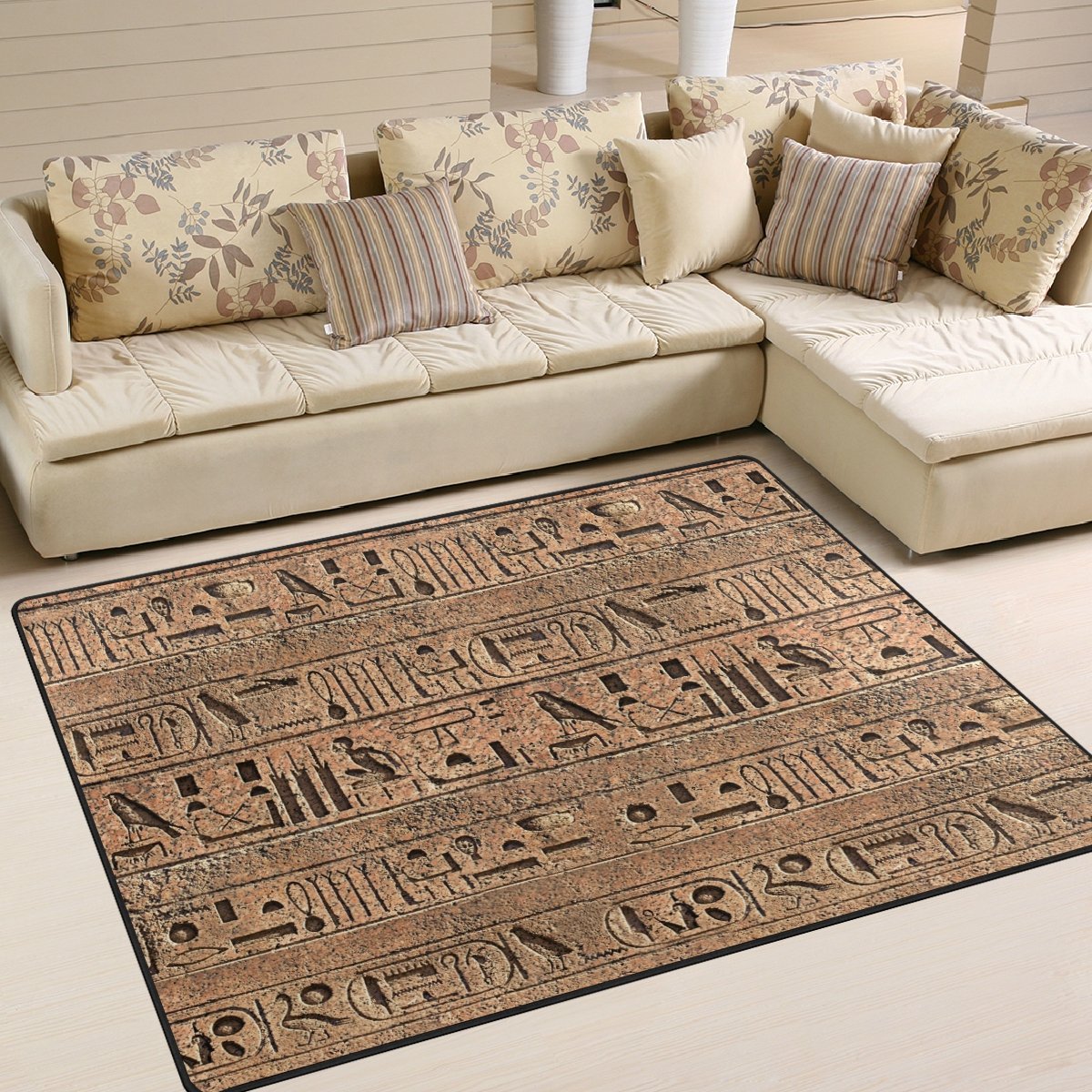 Use7 Egypt Hieroglyphs on the Ancient Wall Area Rug Rugs for Living Room Bedroom 203cm x 147.3cm(7 x 5 feet)