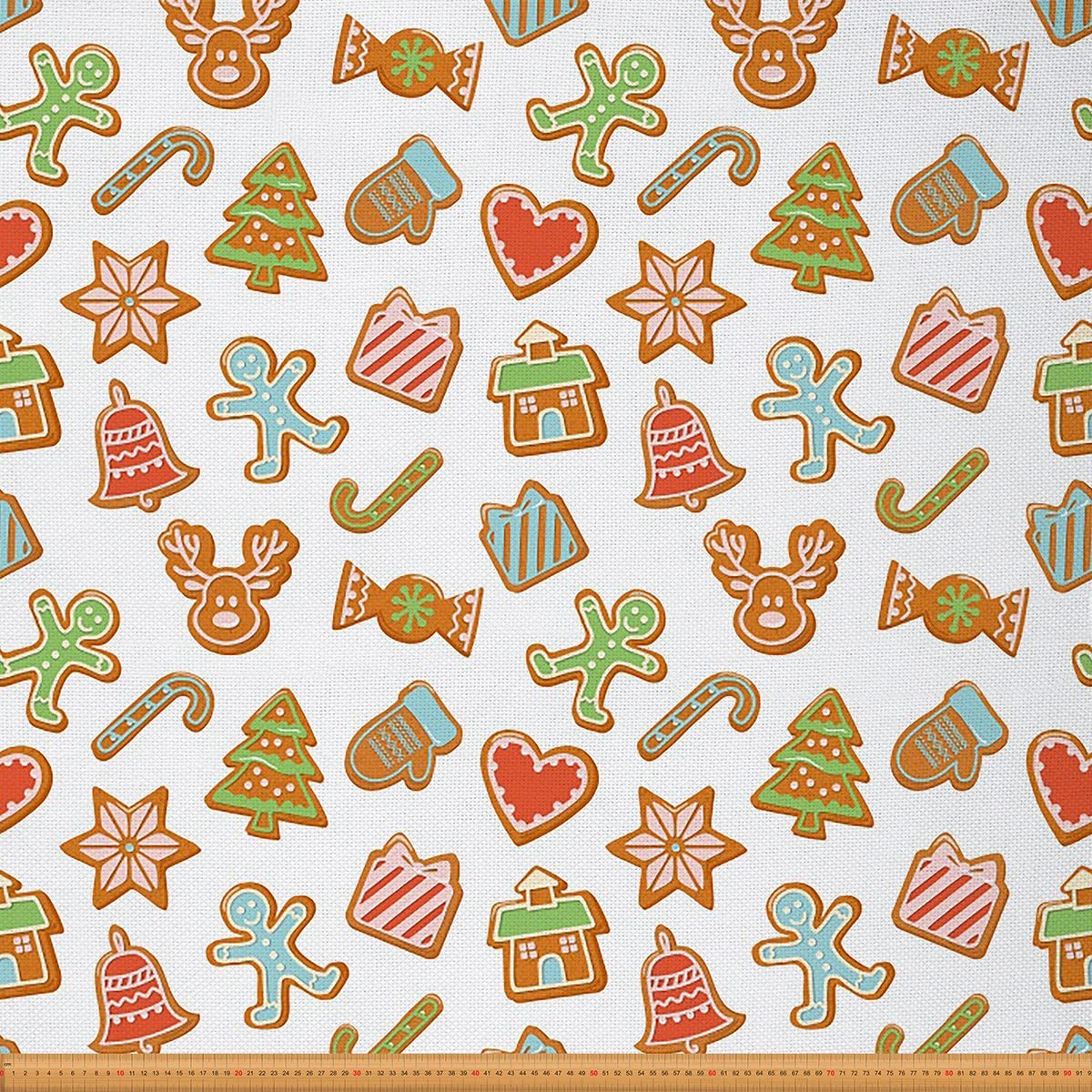 Christmas Fabric by The Yard,Xmas Tree Snowflake Elk Fabric for Chairs Sofa,Gingerbread Man Berry Outdoor Fabric Waterproof,10 Yards,(L920*W150cm) Green Blue Yellow