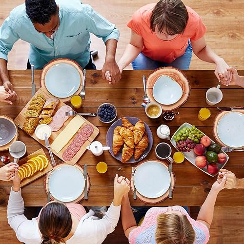 Miniatura 8 de Juego de 6 manteles individuales de madera reciclables, manteles individuales redondos de plástico de madera, manteles individuales de color marrón