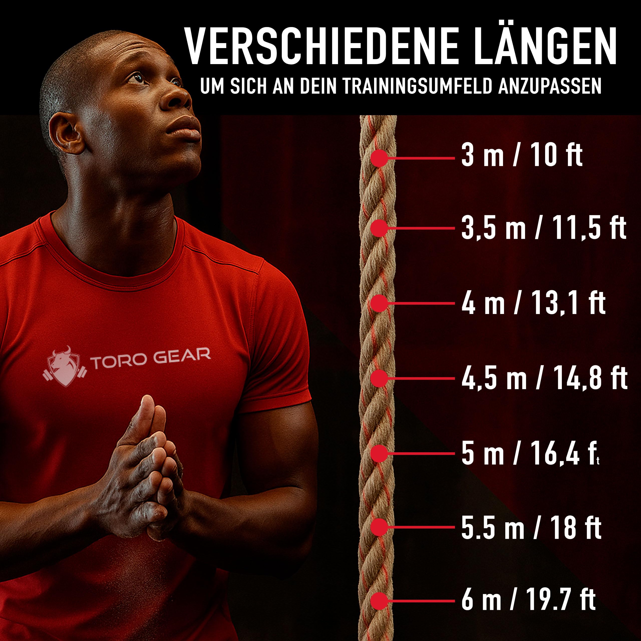 38 Millimeter Juteseil zum Klettern, 3-6 Meter | Kletterseil mit Karabinerhaken und Aufhänger für Crossfit, Fitness, Fitnessstudios und Feuerwehrtraining (38 mm X 3,5 m)