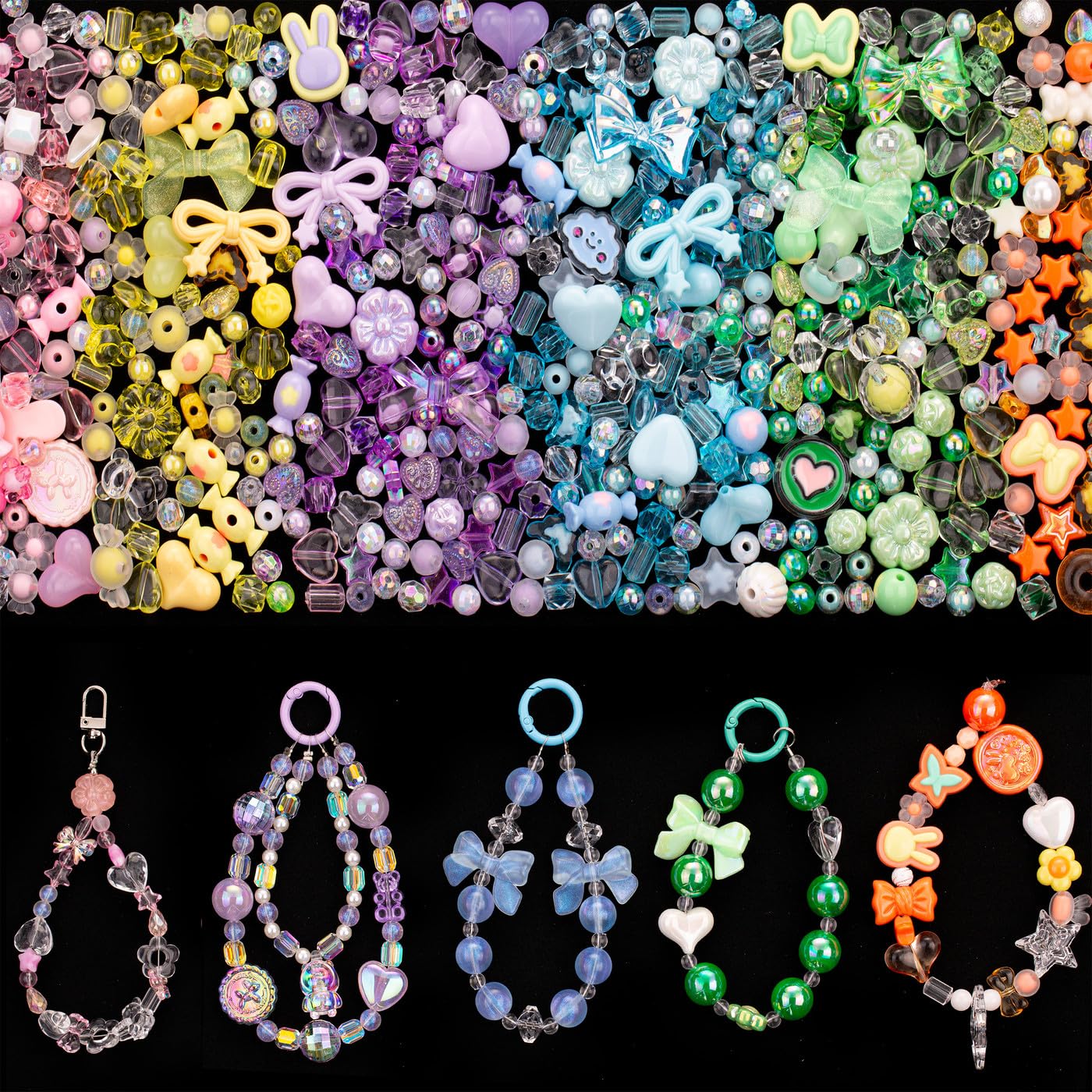 Perles assorties pour breloques de téléphone et porte-clés DIY