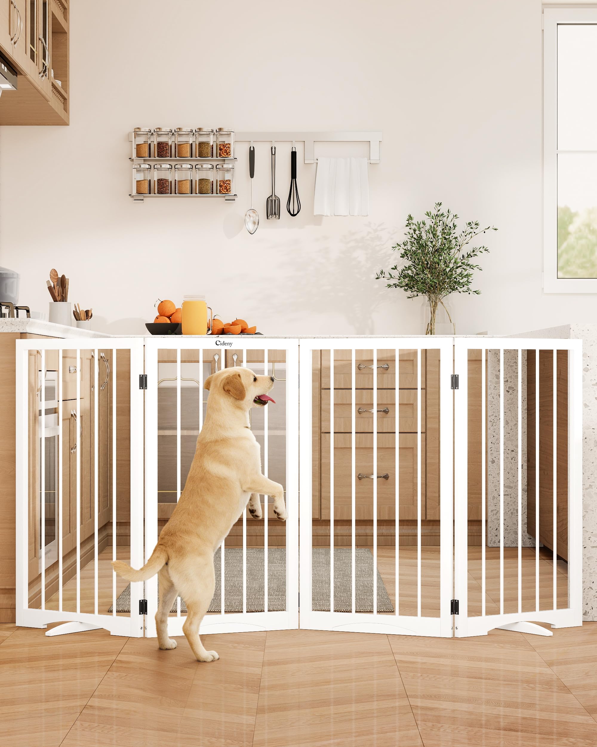 Cideny Free Standing Dog Gate Indoor, Foldable Dog Gate for Doorways Stairs Hallways, 3-Panel Freestanding Pet Gate with Support Feet for Stability, Folding Puppy Gate Easy to Move, Doggy Gate 54"x24" — view 10