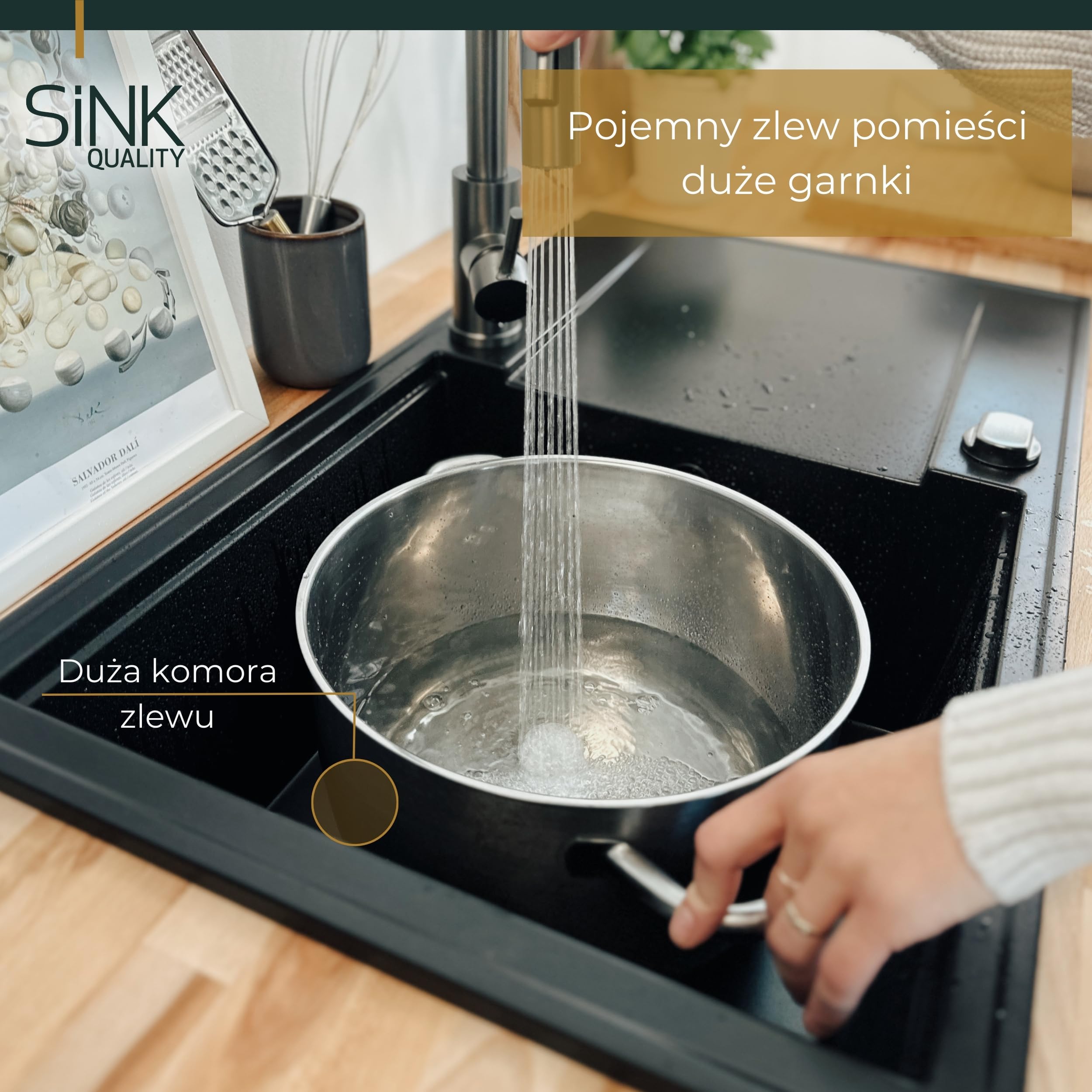 SINK Quality Zlewozmywak jednokomorowy Czarny z Ociekaczem 78x46 cm - W zestawie syfon z przyciskiem i impregnat - Granitowy Zlew Kuchenny do szafki o szerokości od 60 cm