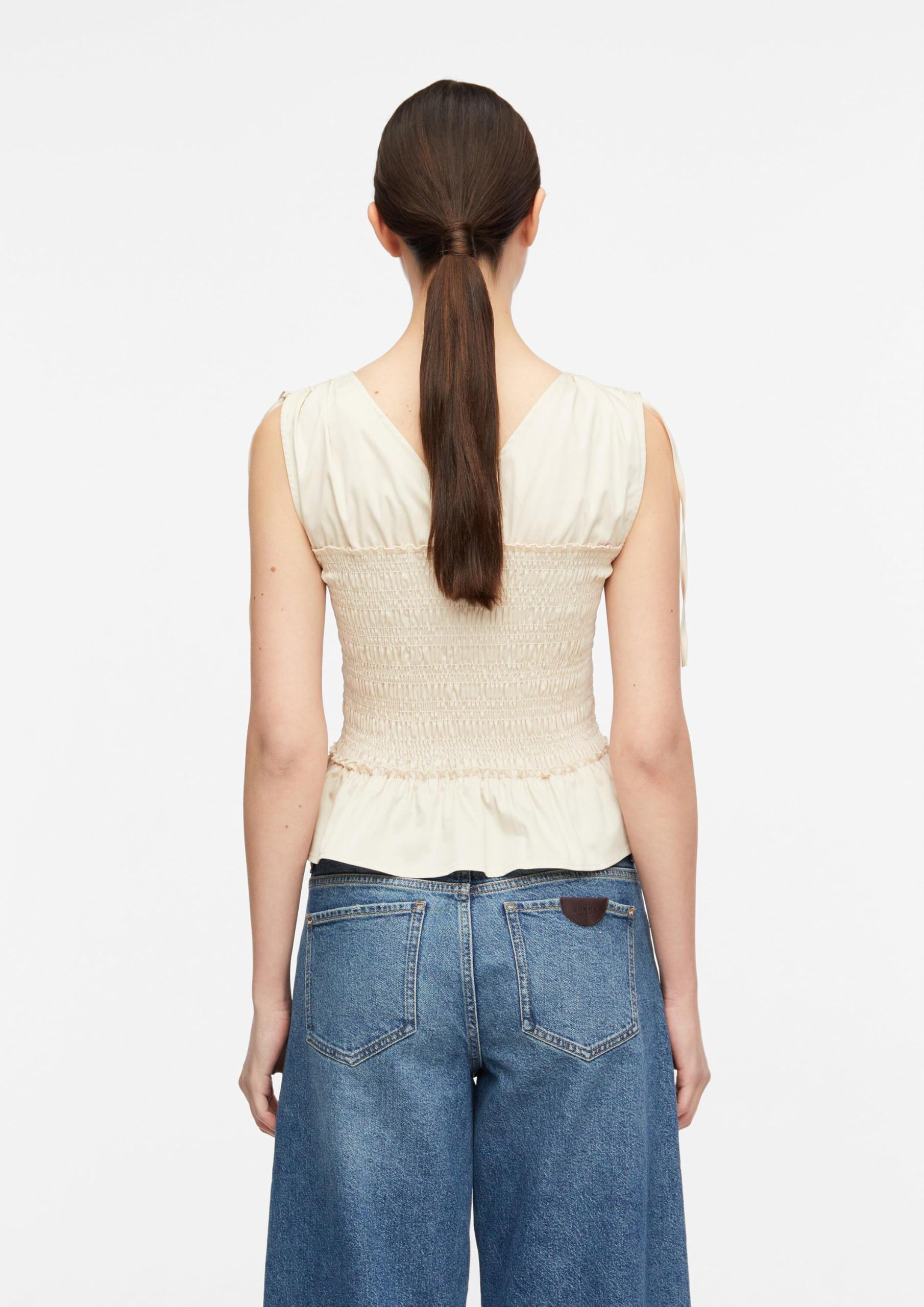 Comma Damen Bluse – Gesmockt, Volants, Popeline