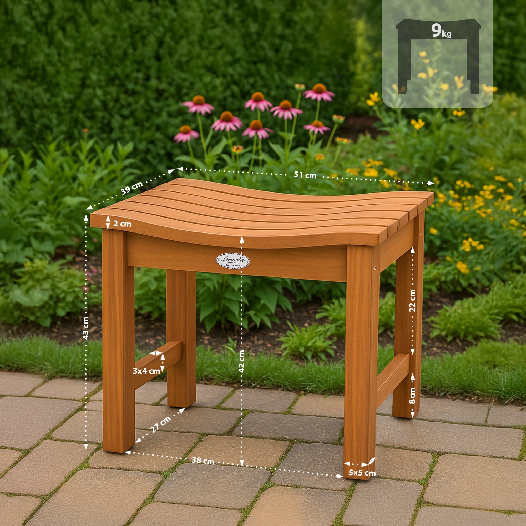 CLP Taburete de Teca para Exteriores Resistente a la Intemperie Bibury, Taburete y reposapiés en uno, Duradero para jardín, Color:Teca