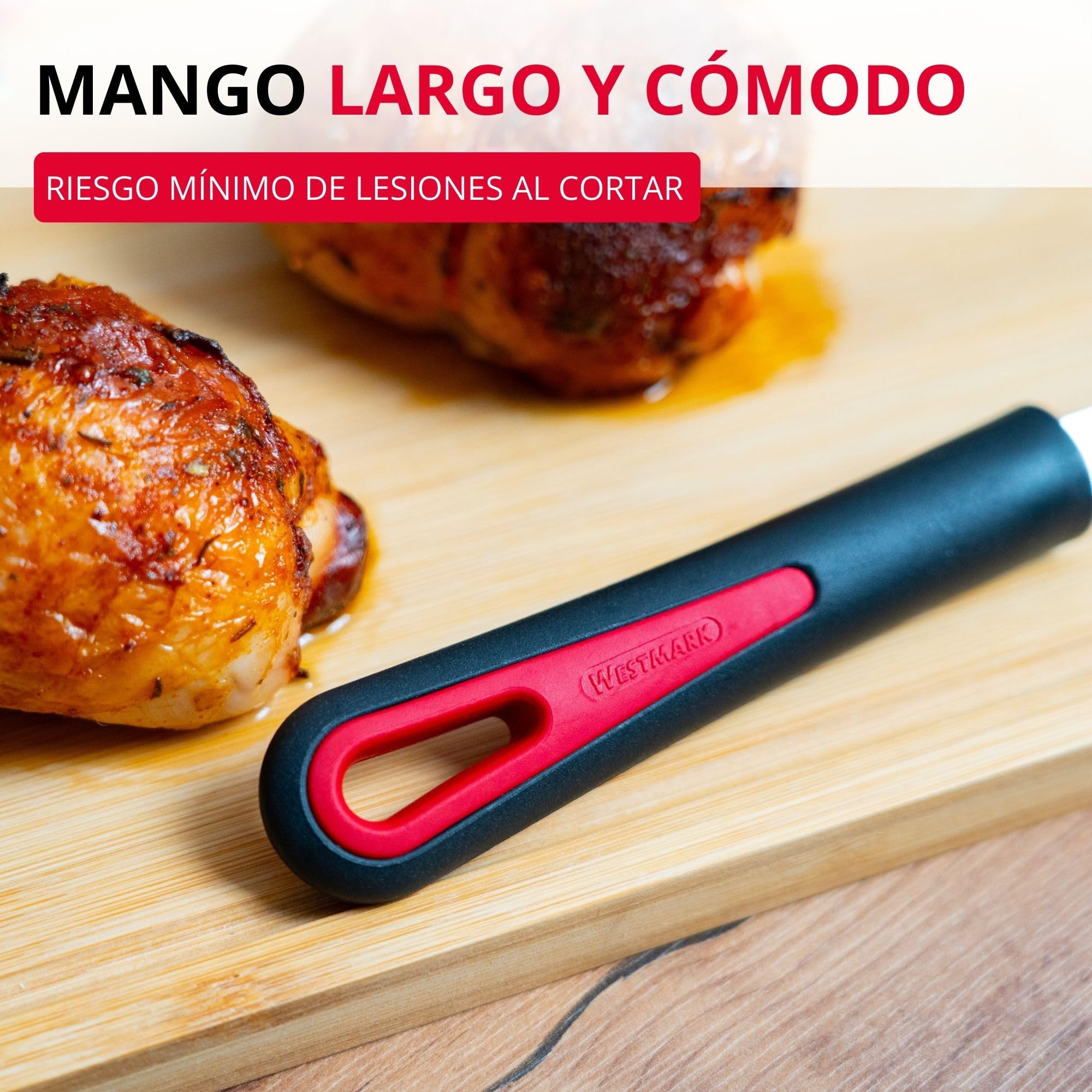 Westmark Tenedor de trinchar, dientes largos, delgados, mango ergonómico, plástico y acero inoxidable, Gallant negro, rojo y plateado, 29492270