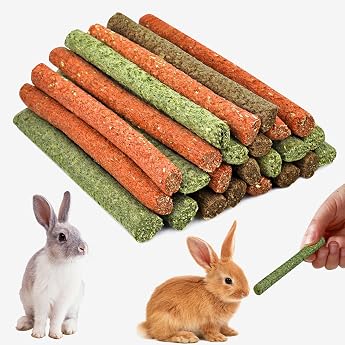 Nizirioo Pack of 60 Timothy Hay Sticks Rabbit Chew Toy Rabbit Toy Hamster Molar Snacks Small Animals Molar Accessories for Guinea Pigs Chinchilla Rabbits