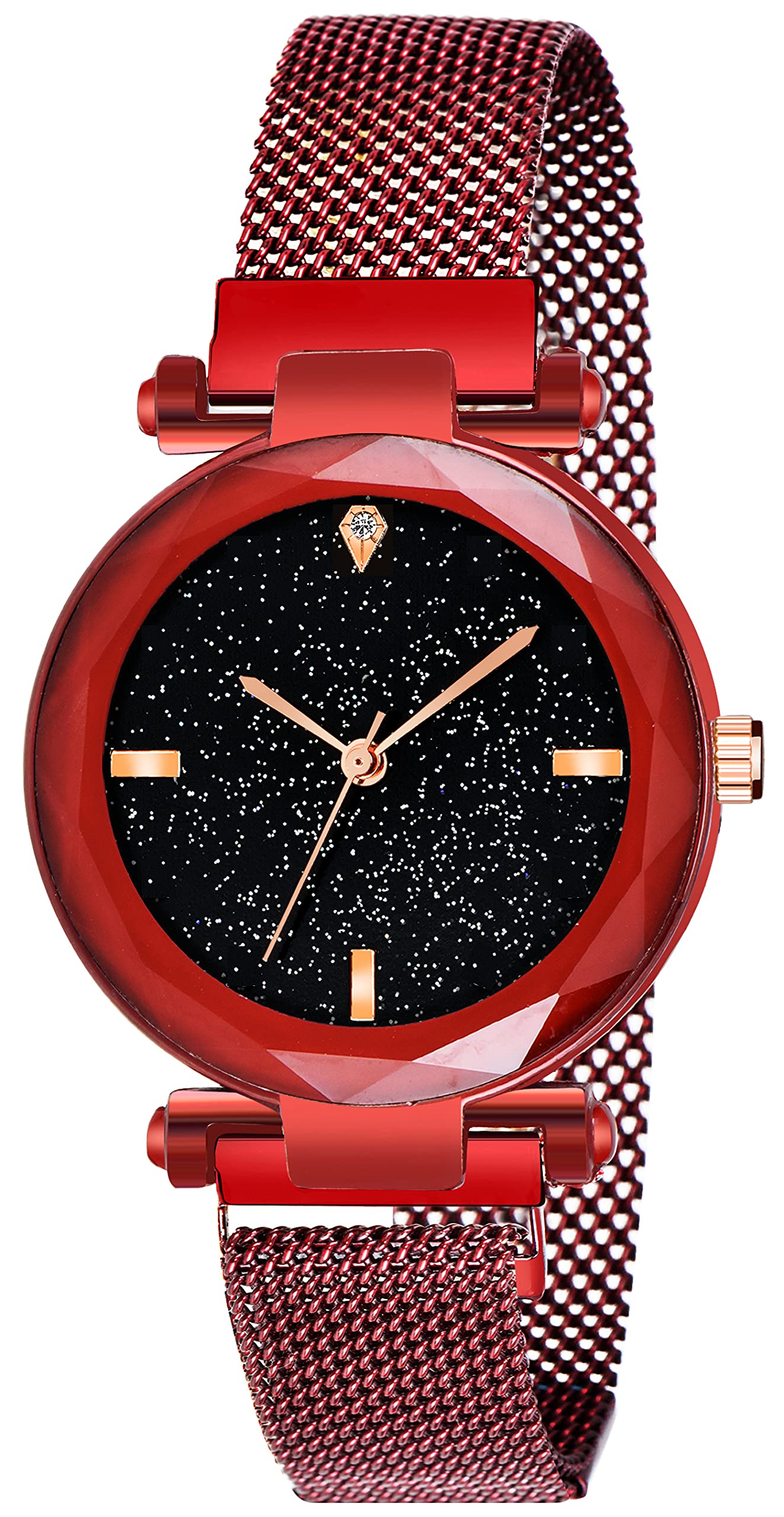 Acnos Stainless Steel Premium Hours 3,6,9 Represents Line And 12 Represent Diamond Red 21St Century Magnet Analog Watch For Girls And Women(Mgnt-Red), Black Dial, Red Band (B082X6M2BH) Amazon Price History, Amazon Price Tracker