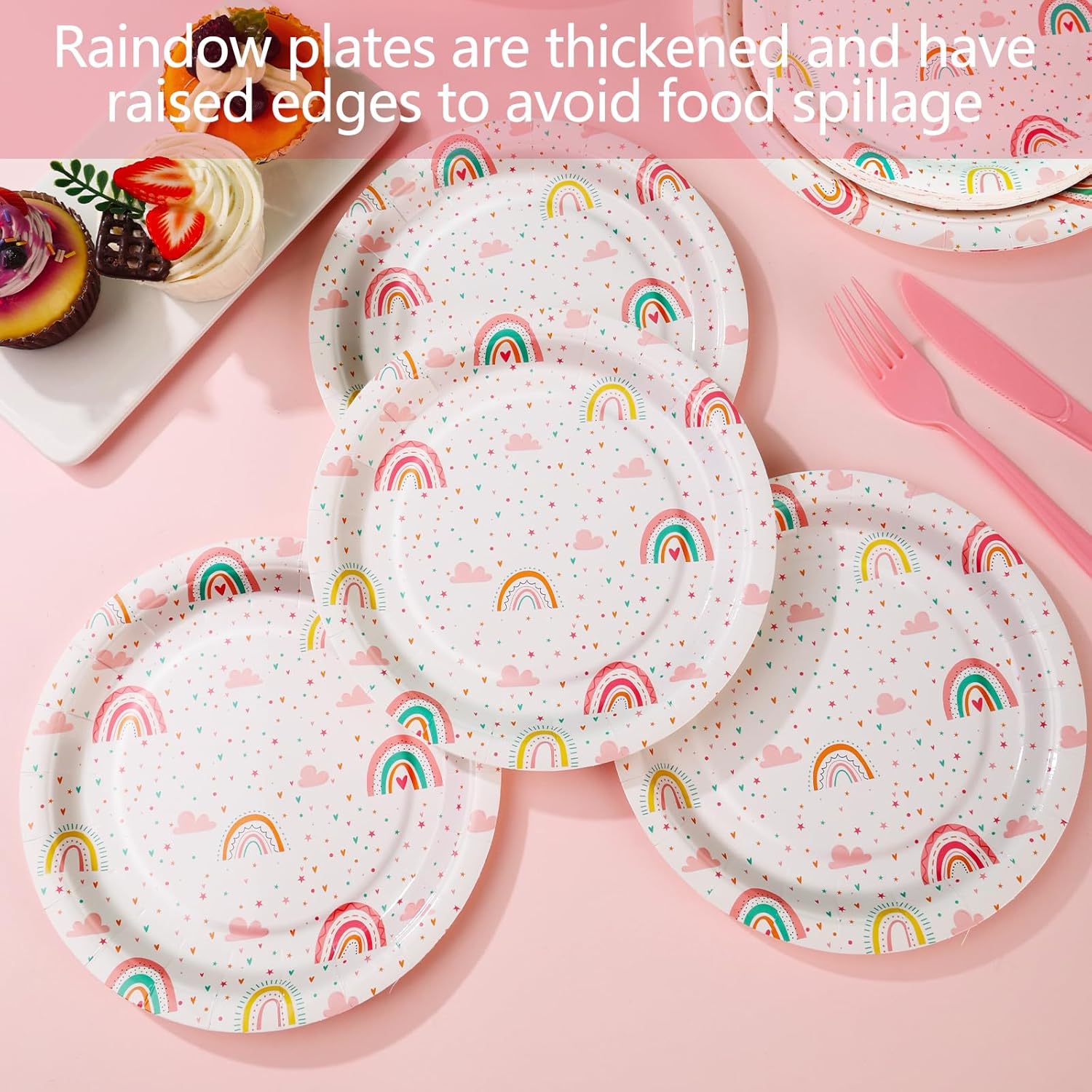 Boho Rainbow Birthday Decorations for Girl, 168Pcs Rainbow Plates and Napkins Party Supplies, Rainbow Party Plates Serve 24, Rainbow Baby Shower for 1st 3rd 4th 5th Girl Birthday Decorations - Image 2