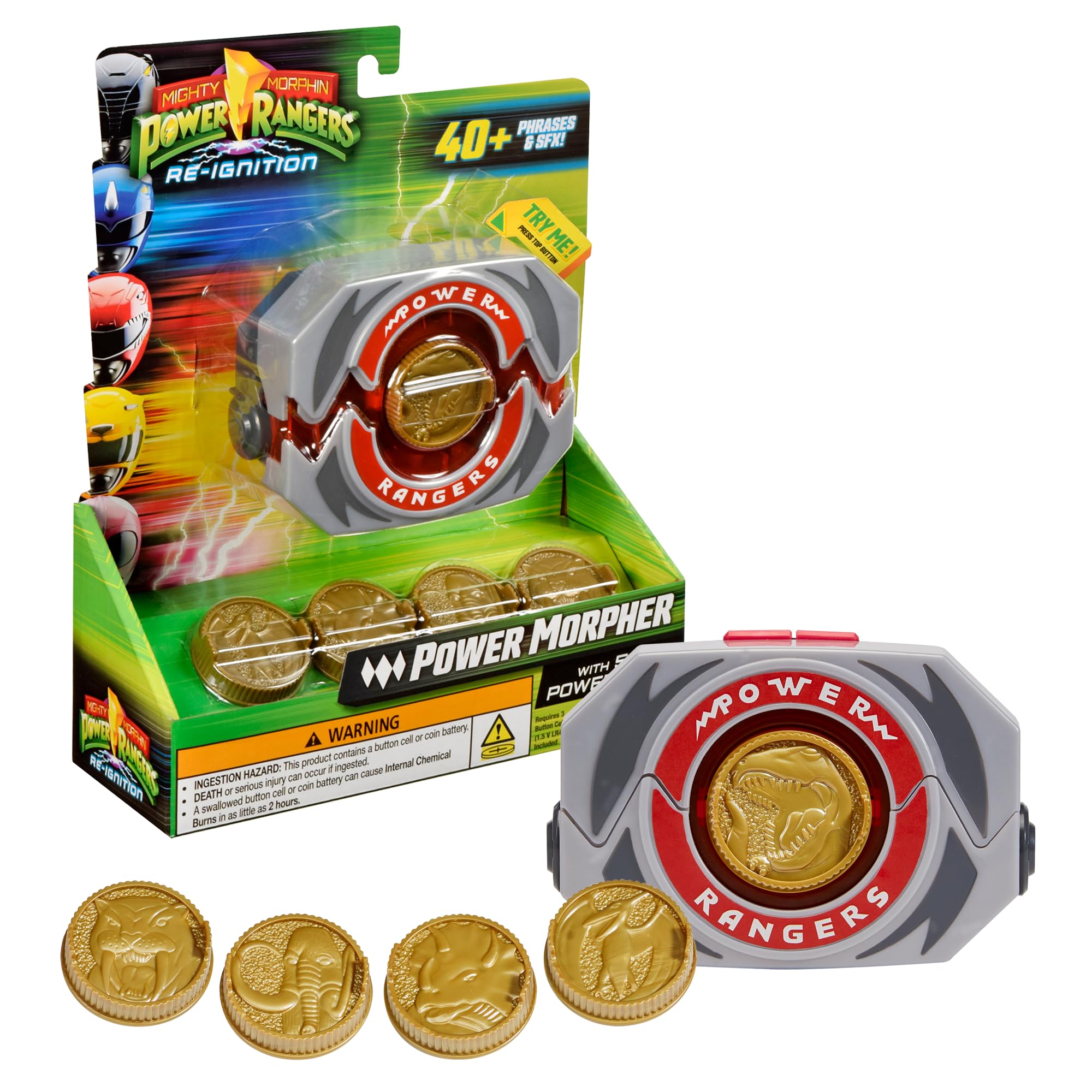 Power Rangers, Elektroniczny Power Morpher, funkcje dźwięku i oświetlenia, akcesoria w zestawie, dla dzieci od 4 lat, PWG02
