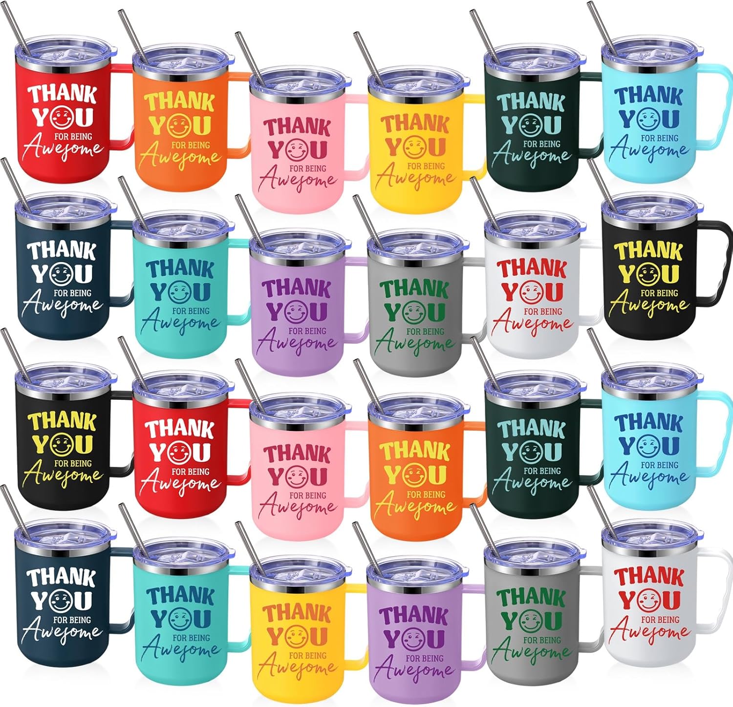 Sieral 24 Pcs Christmas Employee Appreciation Gift Thank You Smile Face Mug Coffee for Being Awesome 17oz Camping Mug with Handle Vacuum Stainless Steel Insulated Travel Tumbler for Hot Cold Drinks