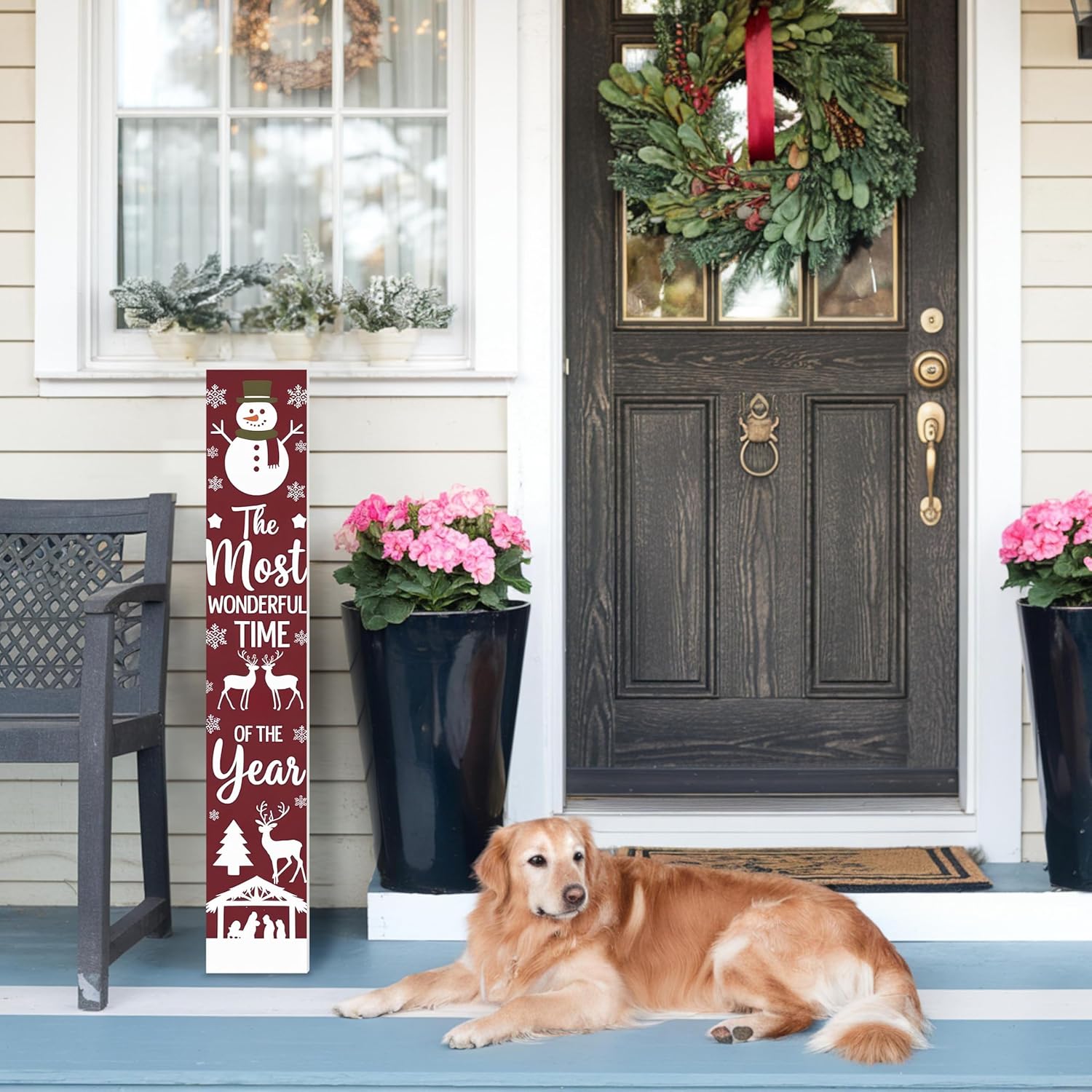 48"x8" Large Christmas Welcome Sign for Front Door, PVC Holiday Welcome Sign for Porch, Durable Outdoor Christmas Decorations (Design 3)