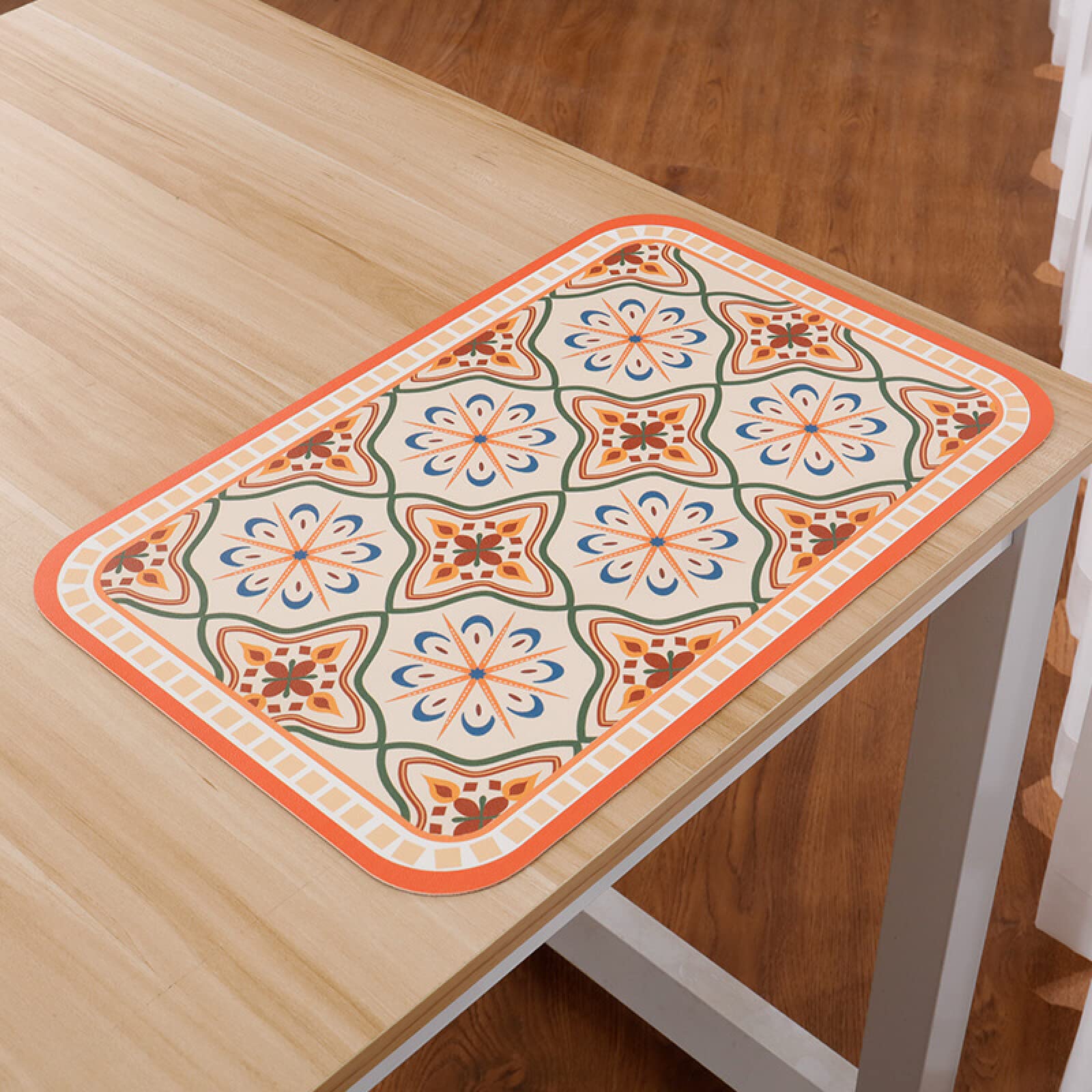 Place MatsOrange Blue Retro Placemats PVC Washable Table Mats Wipeable Heat Resistant Mat Tear-Proof Heat Proof Mat for Kitchen Slate Placemats 30x45cm 2 Pcs