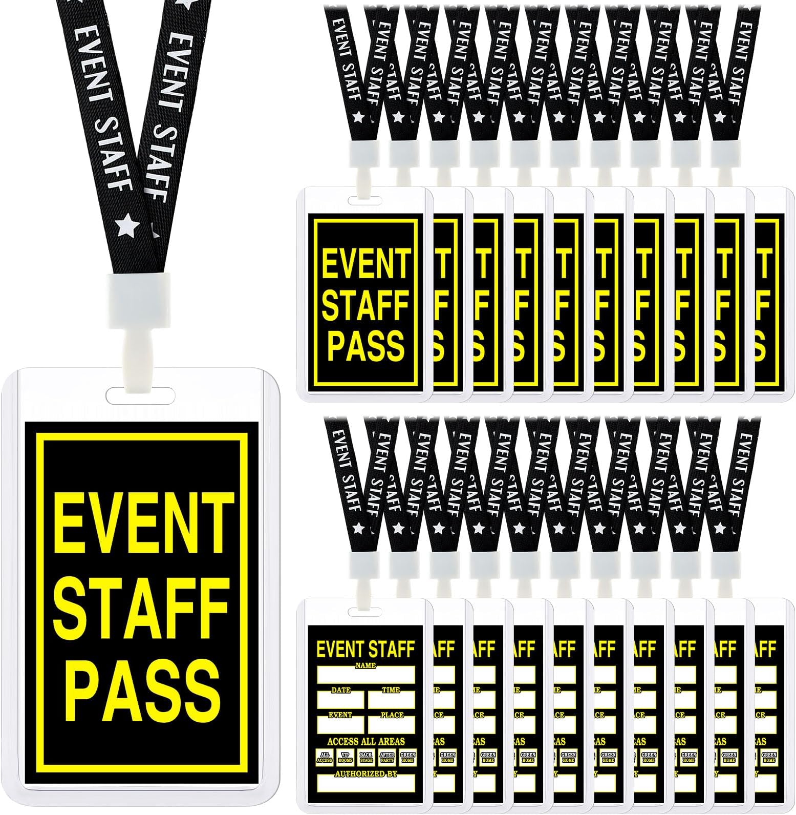 Jetec 36 Pcs Event Staff Pass Lanyard with Pass Card and Clear Plastic Badge Holders Black Event Lanyard Backstage Pass VIP Passes with Lanyard for Sporting Events Concert Party School Business