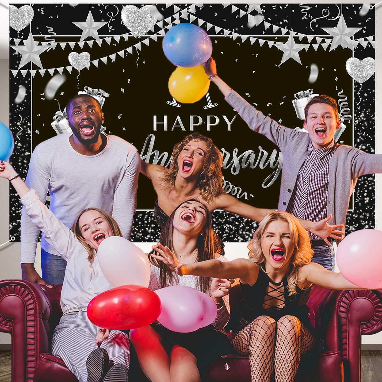Happy Anniversary Backdrop Wedding Anniversary Banner Poster Sign We Still Do Photo Background Party Decorations Supplies Black and Silver 6x4 ft - Image 6